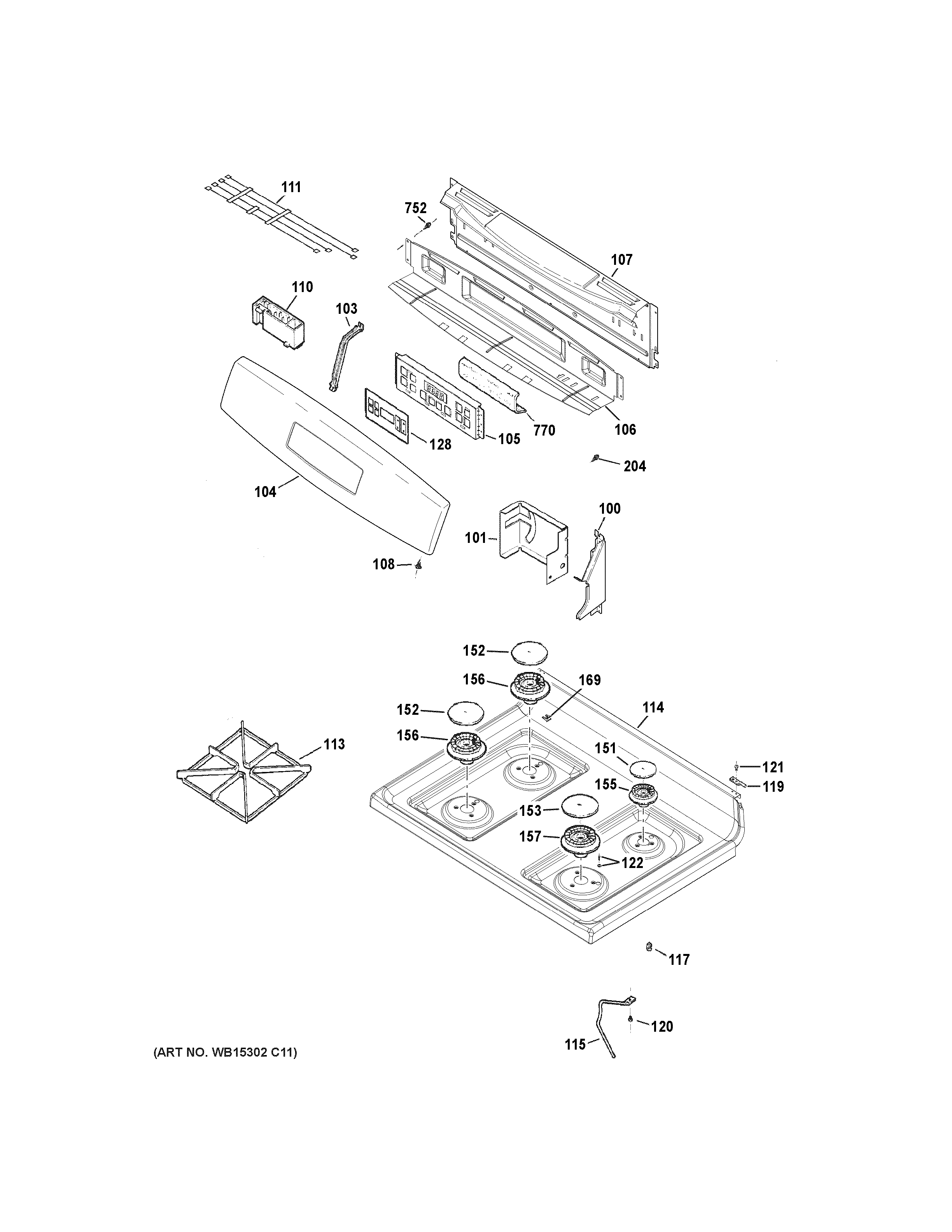 GE JGB635REK1SS control panel & cooktop diagram