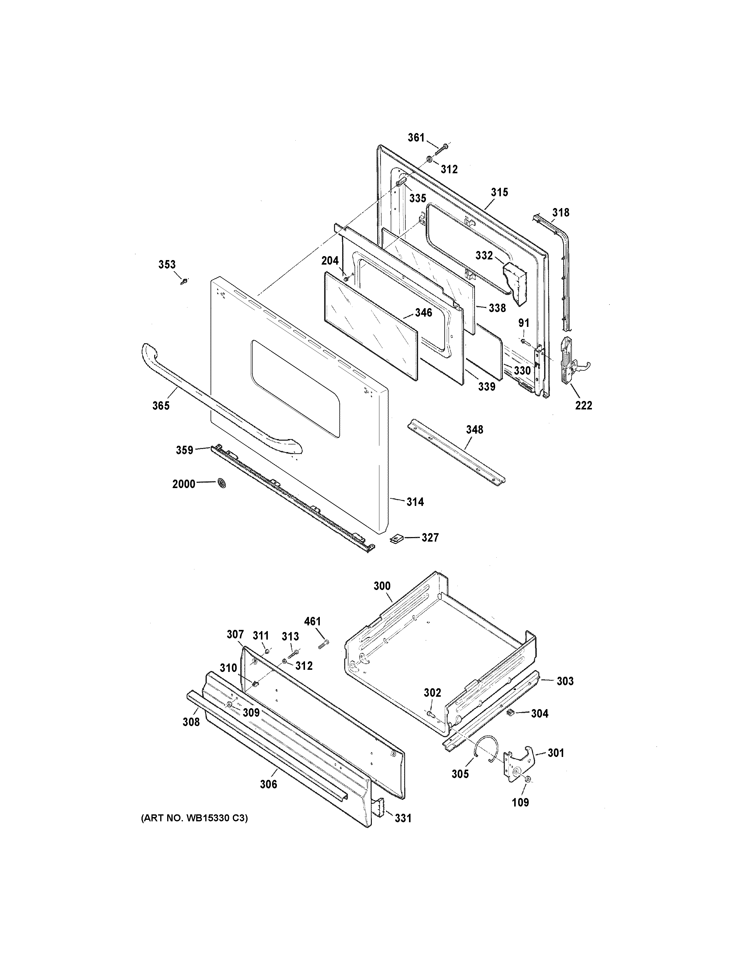 GE JGBS10GEF1SA door & drawer parts diagram
