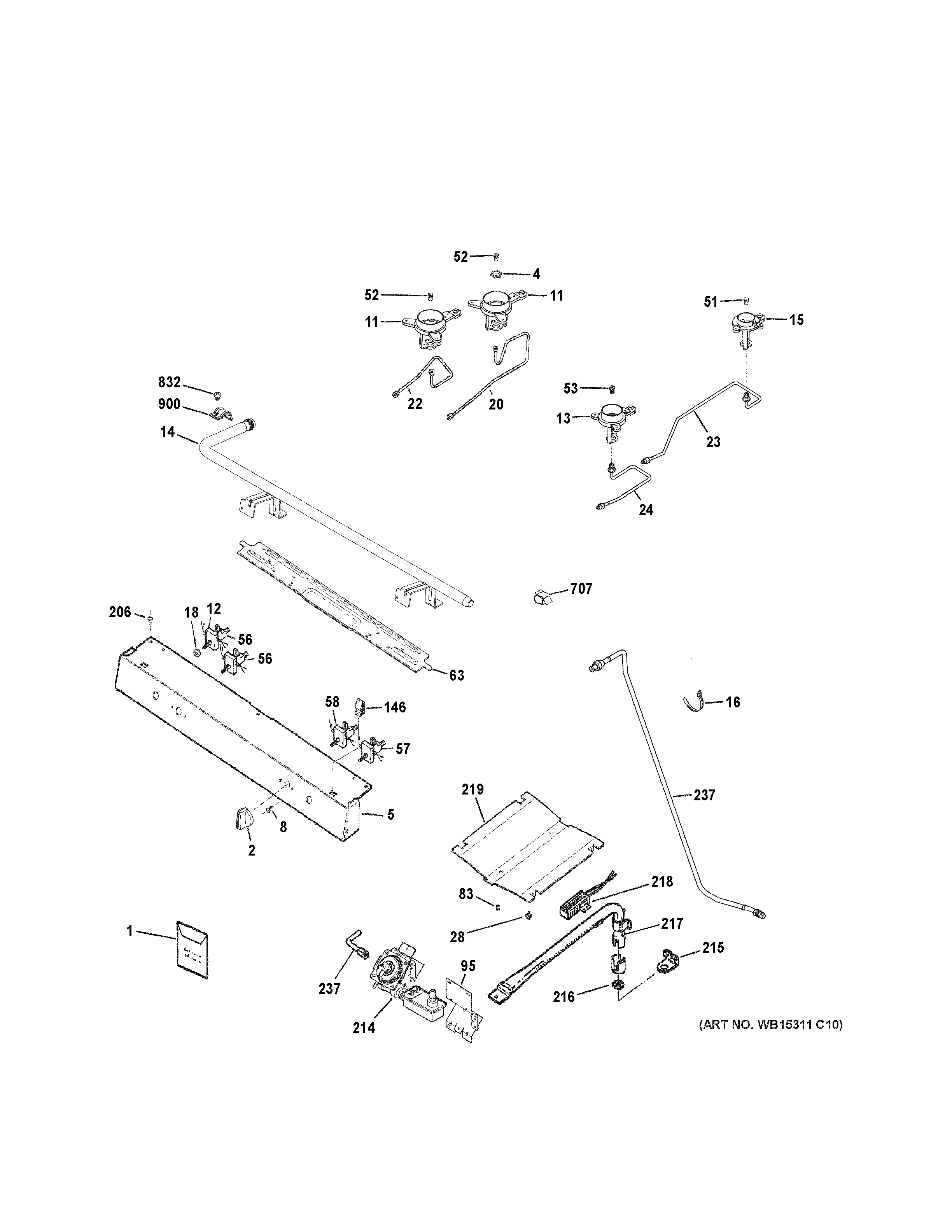 GE JGBS60GEK2SA gas & burner parts diagram