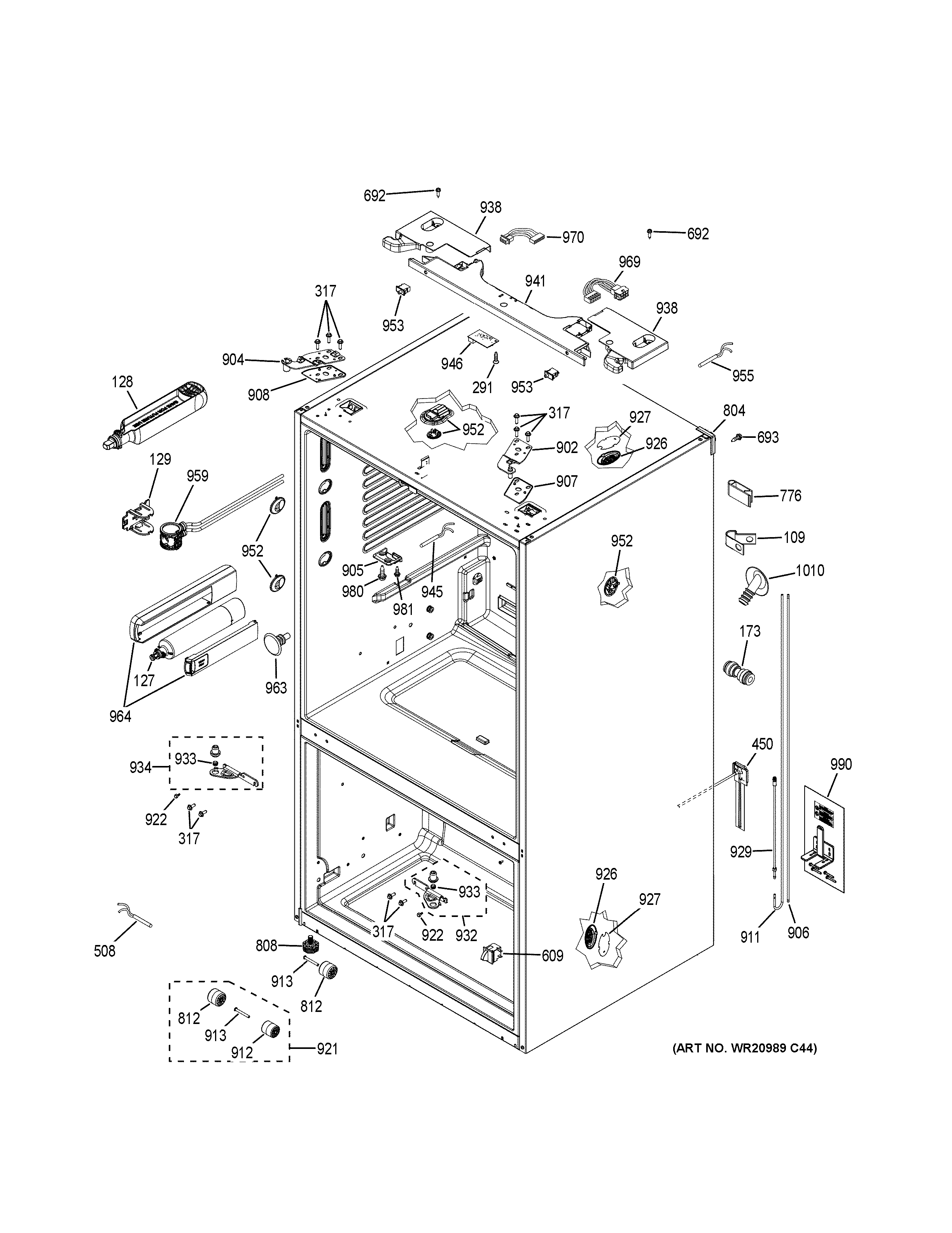 GE PWE23KGDEWW case parts diagram
