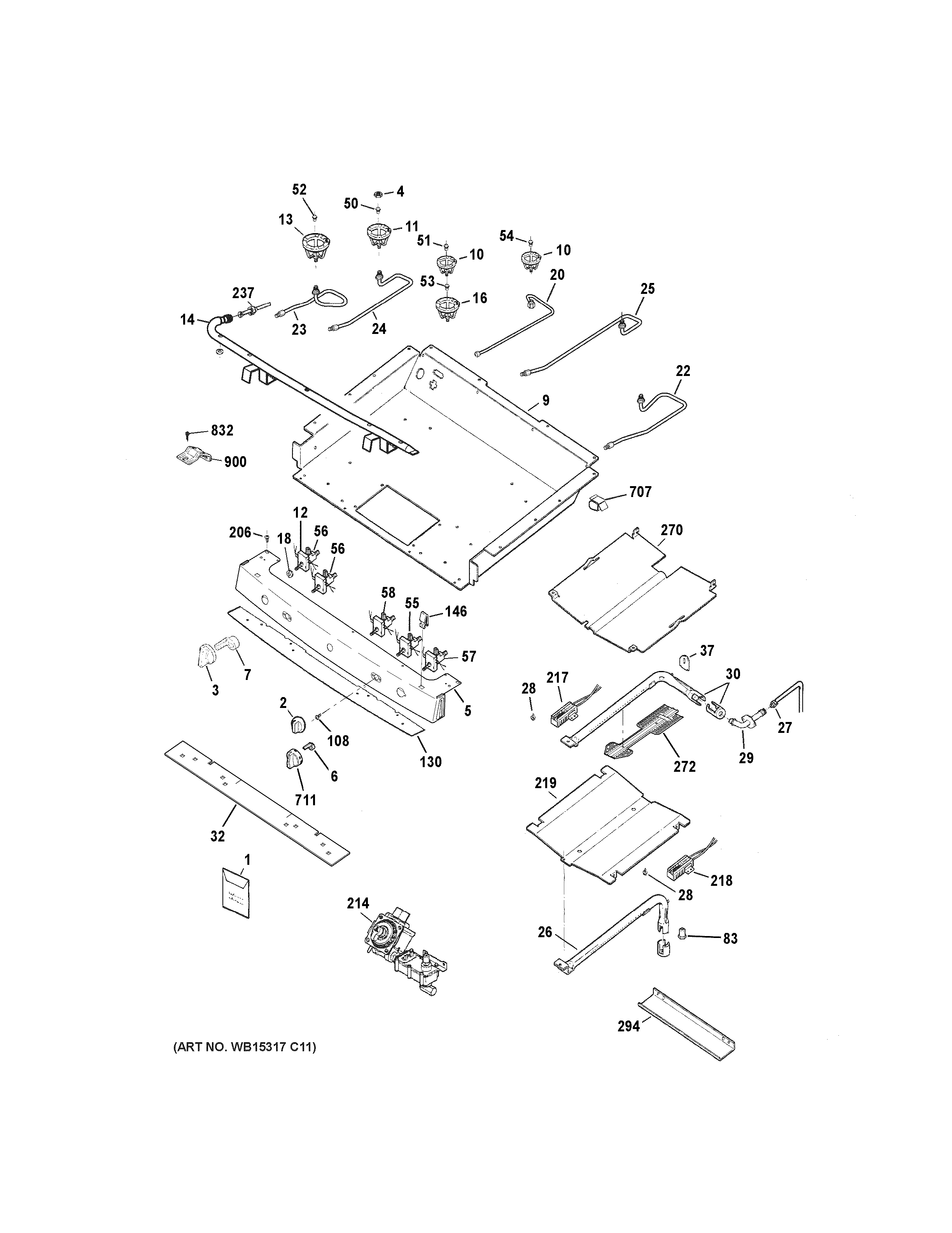 GE JGB750EEF2ES gas & burner parts diagram