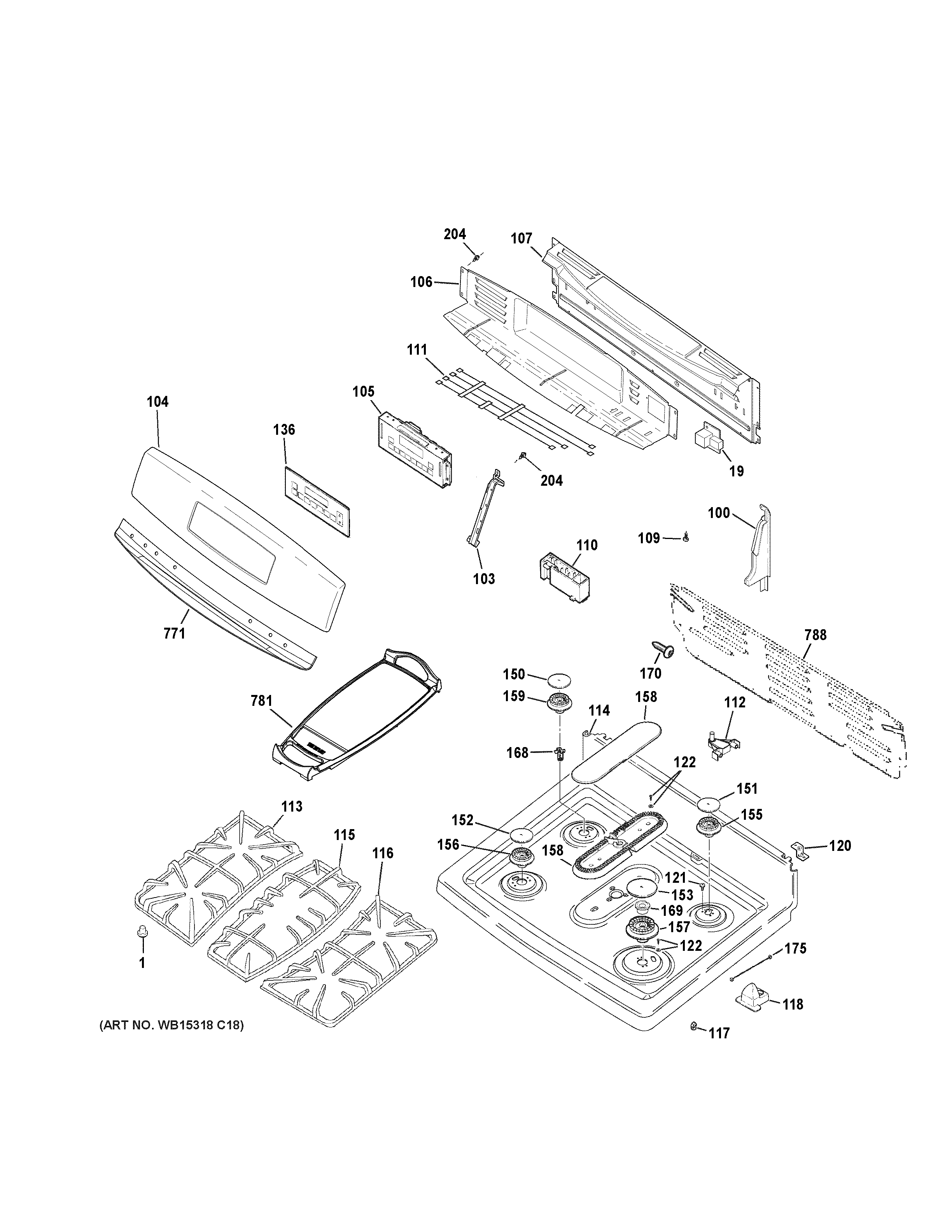 GE JGB750EEF2ES control panel & cooktop diagram
