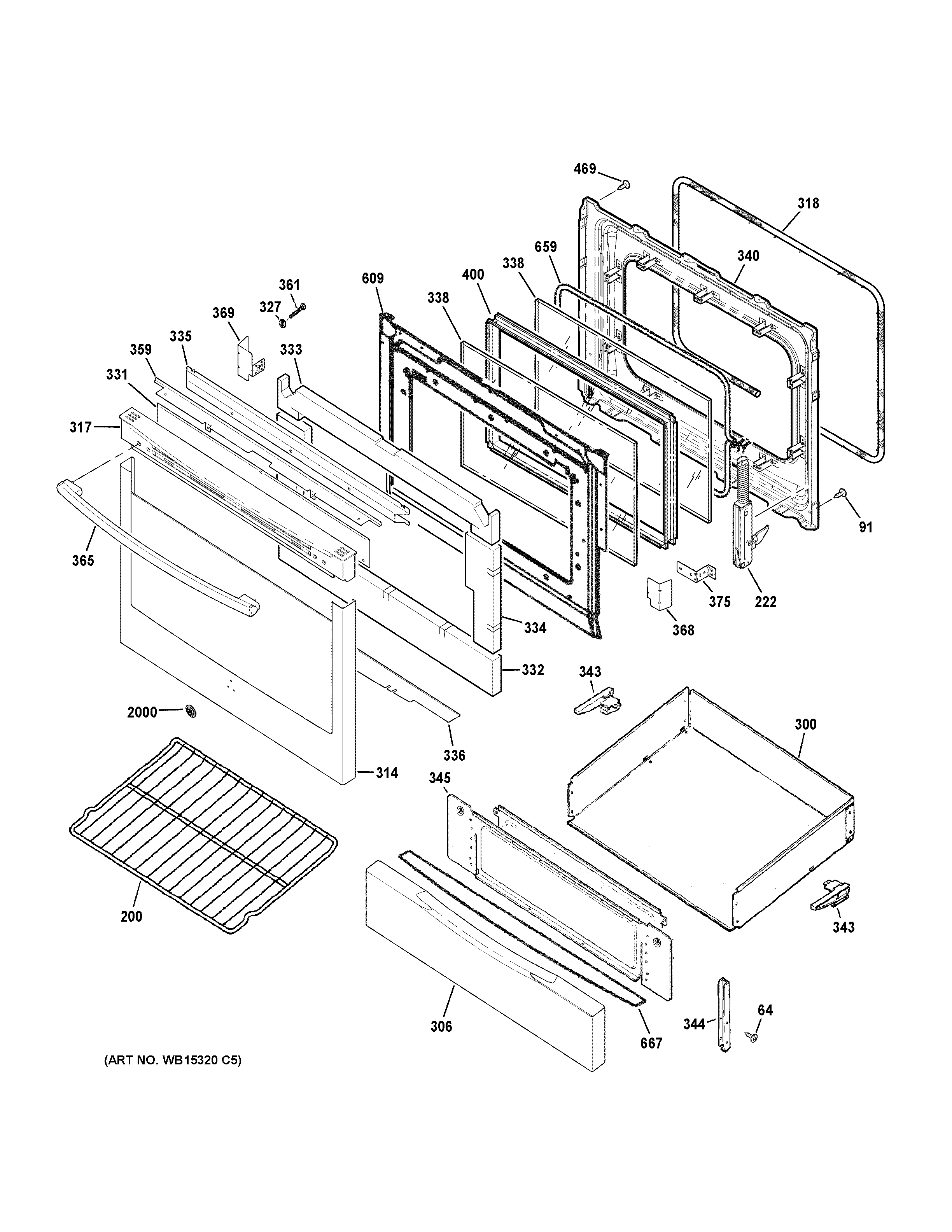 GE JGB750EEF2ES door & drawer parts diagram
