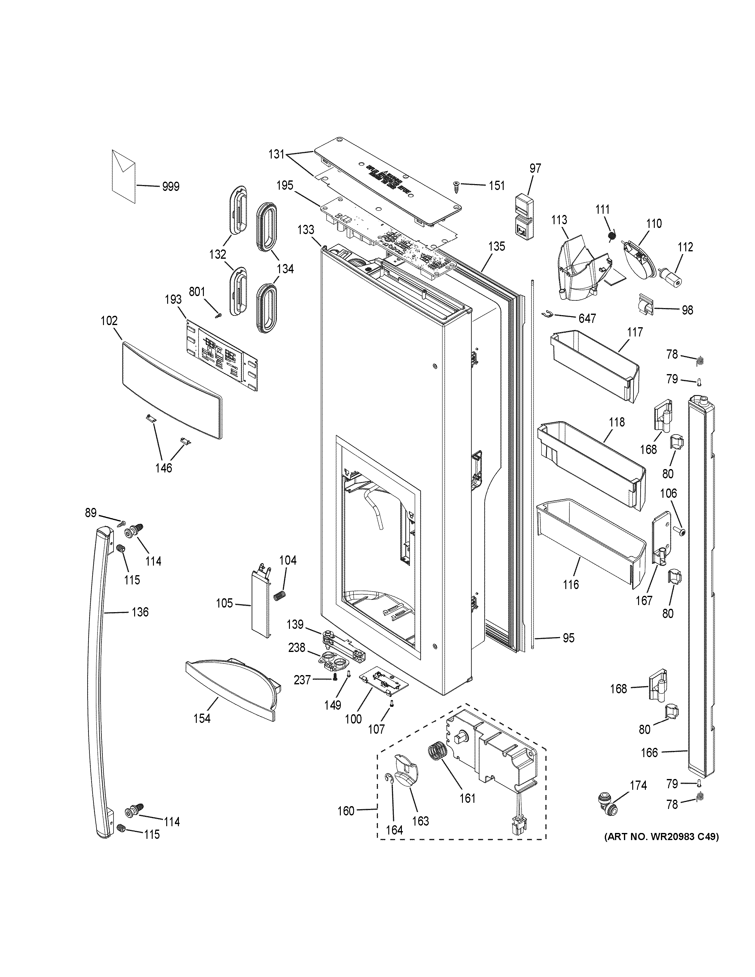GE PYE22KMKCES dispenser door diagram