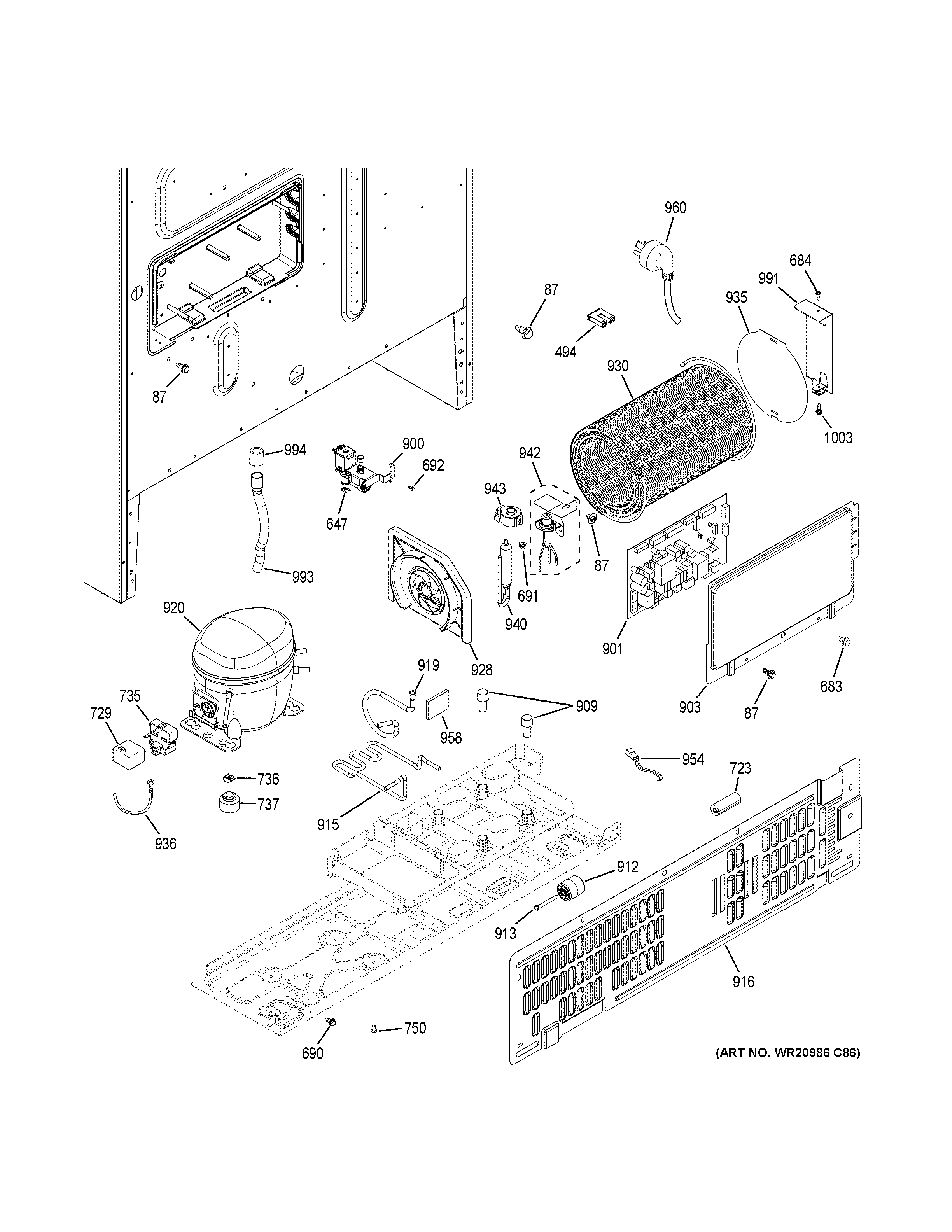 GE GYE22HMKEES machine compartment diagram