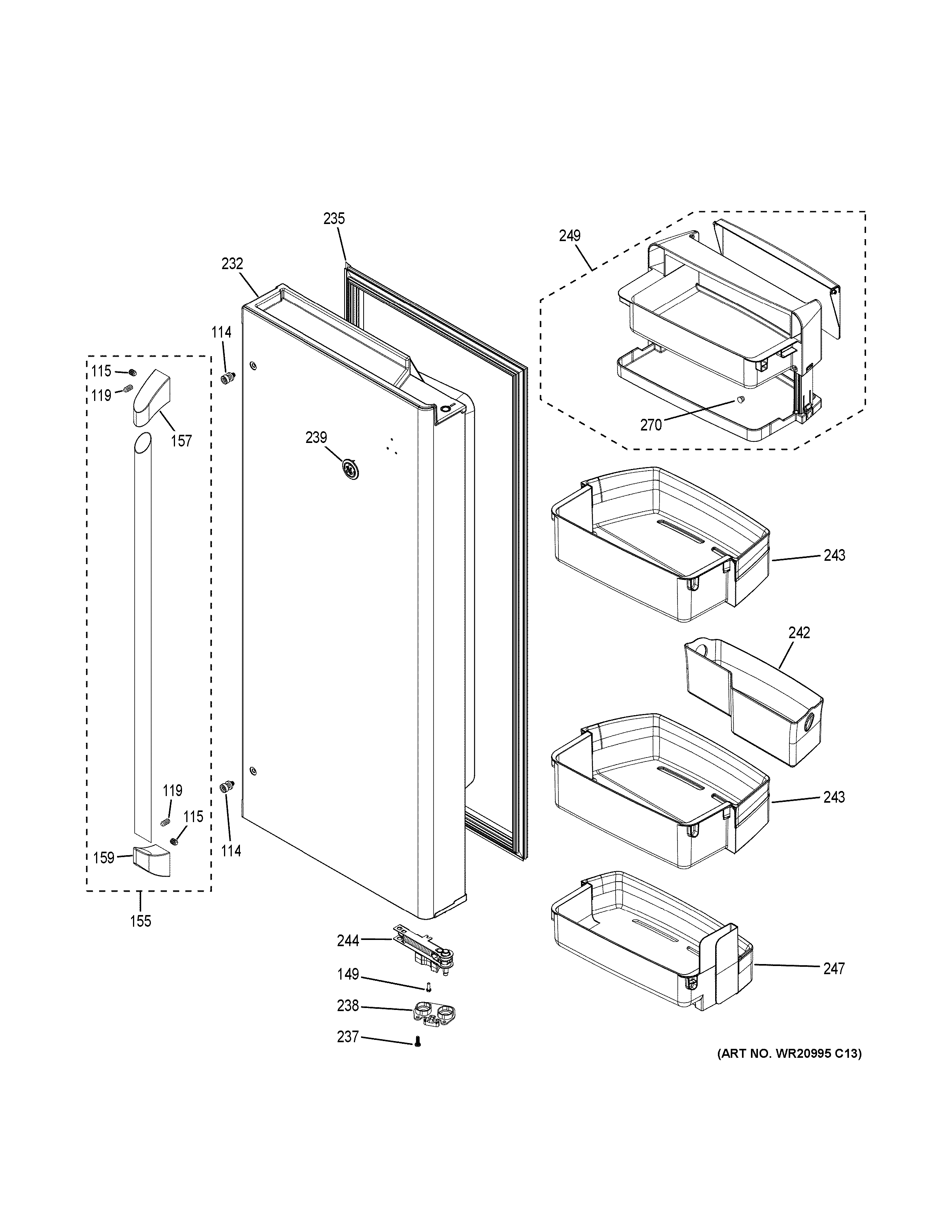 GE CWE23SSHJSS fresh food door - rh diagram