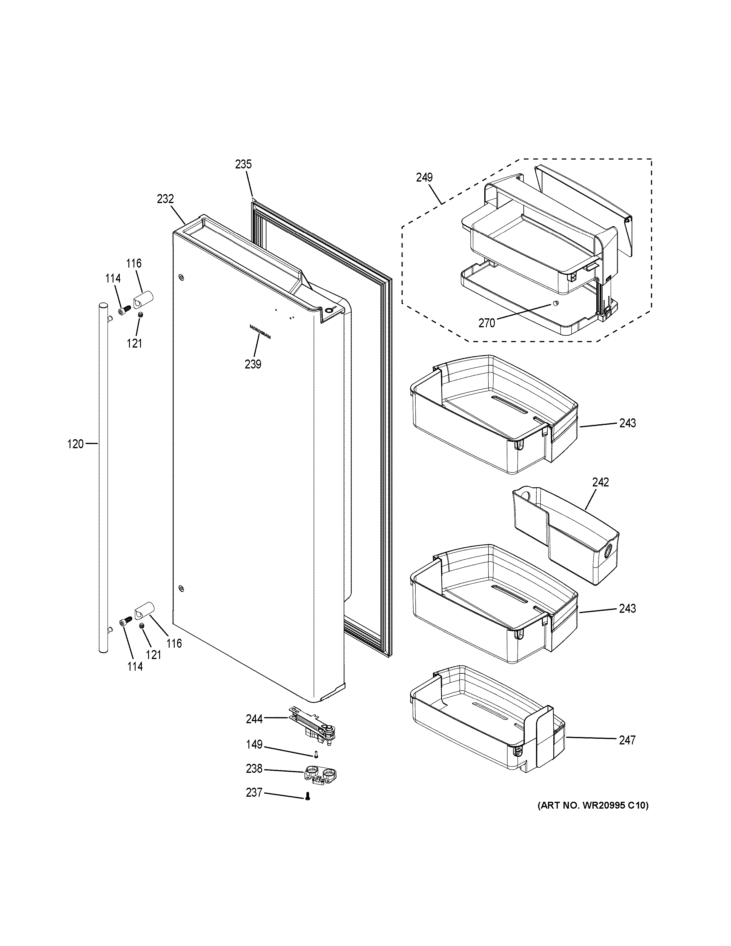 GE ZWE23ESHJSS fresh food door - rh diagram