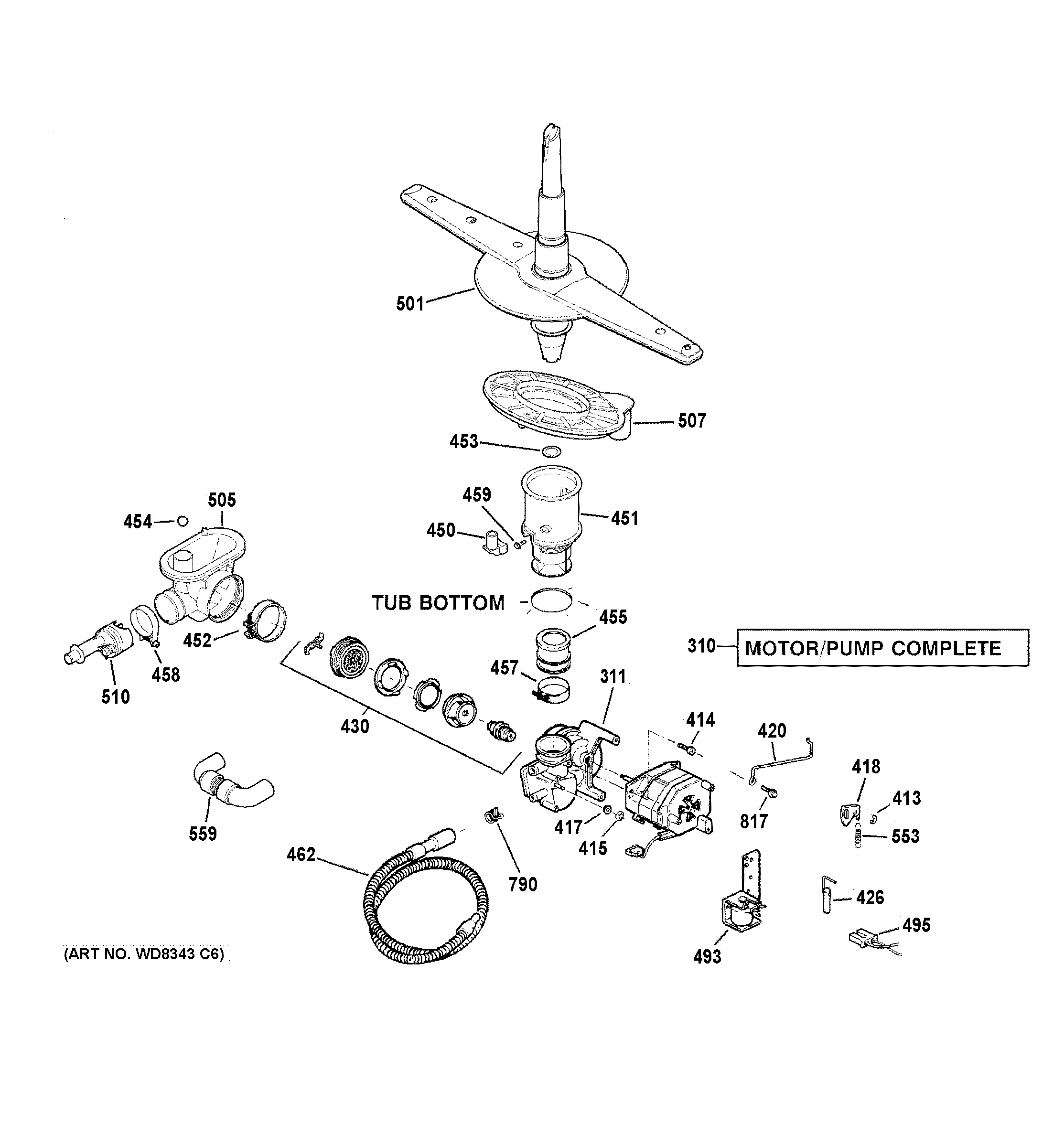 Hotpoint HDA3600D00CC motor-pump mechanism diagram