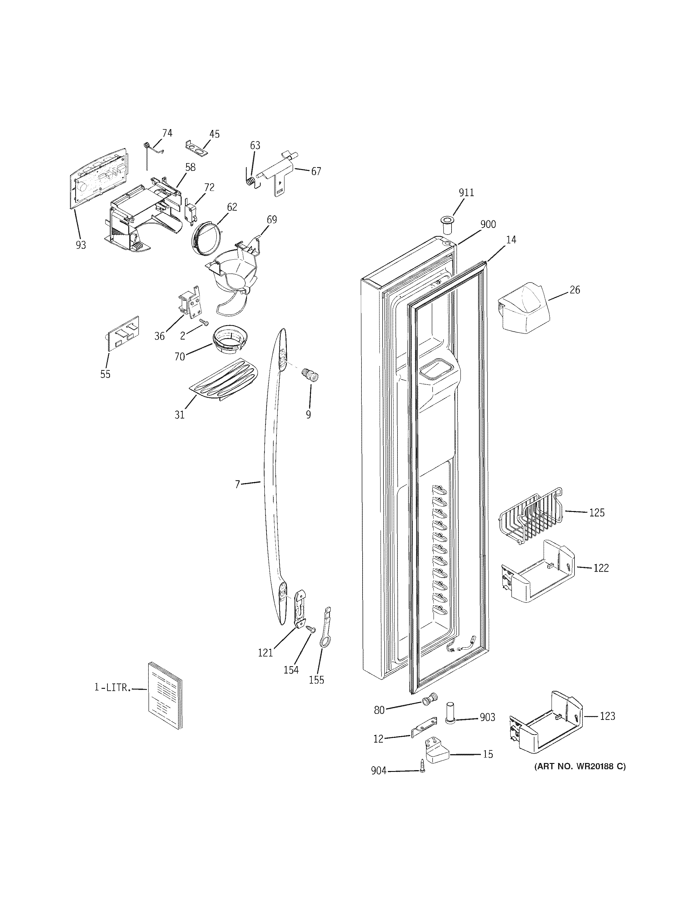 GE PSF26MGWACC freezer door diagram