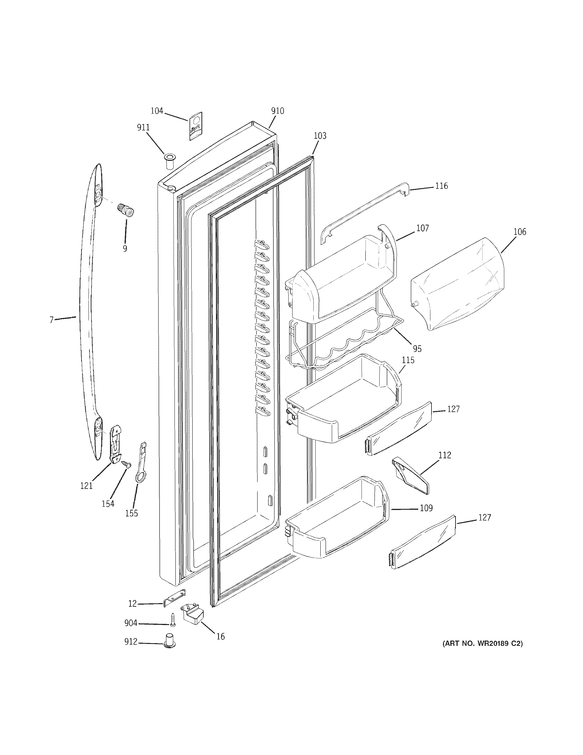 GE PSF26MGWACC fresh food door diagram