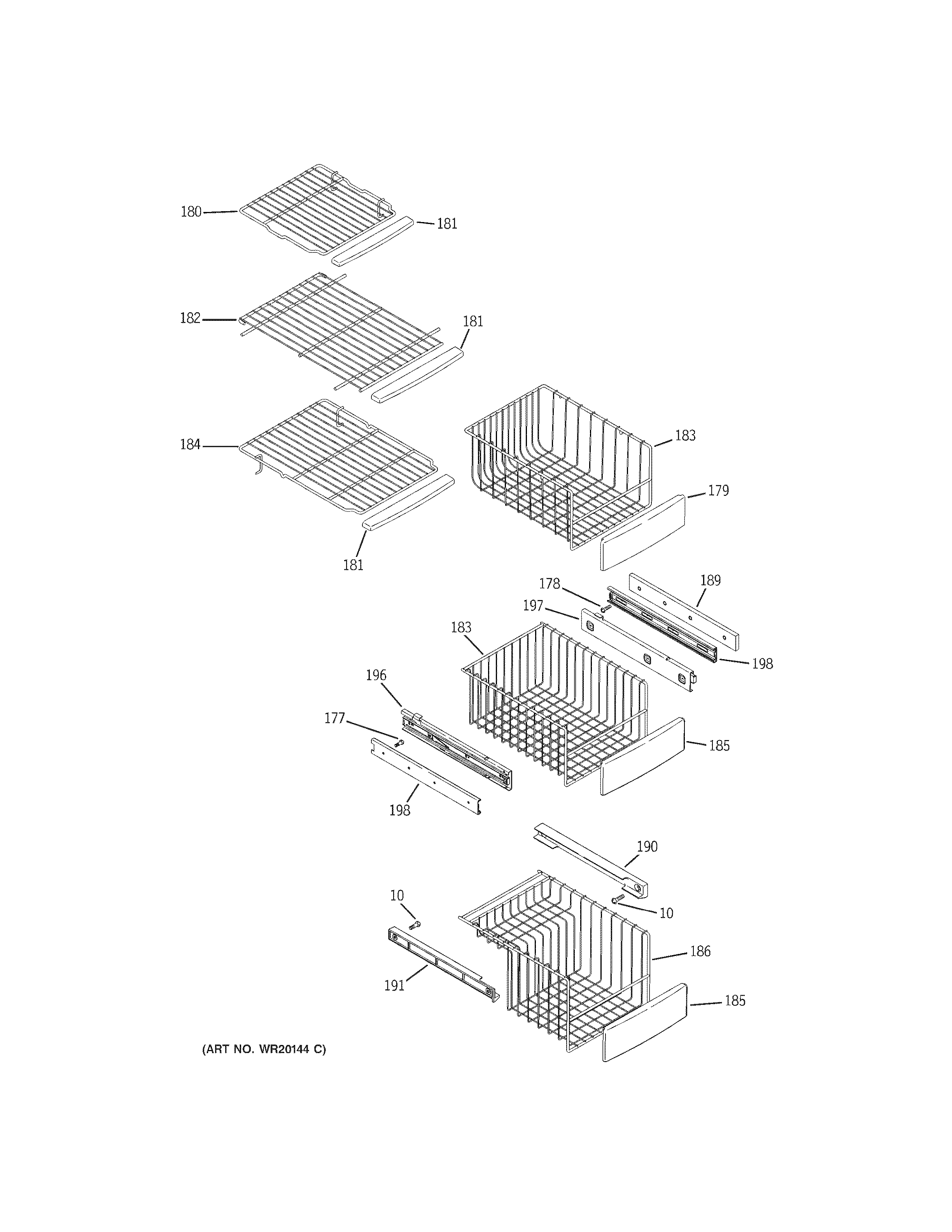 GE PSF26MGWACC freezer shelves diagram