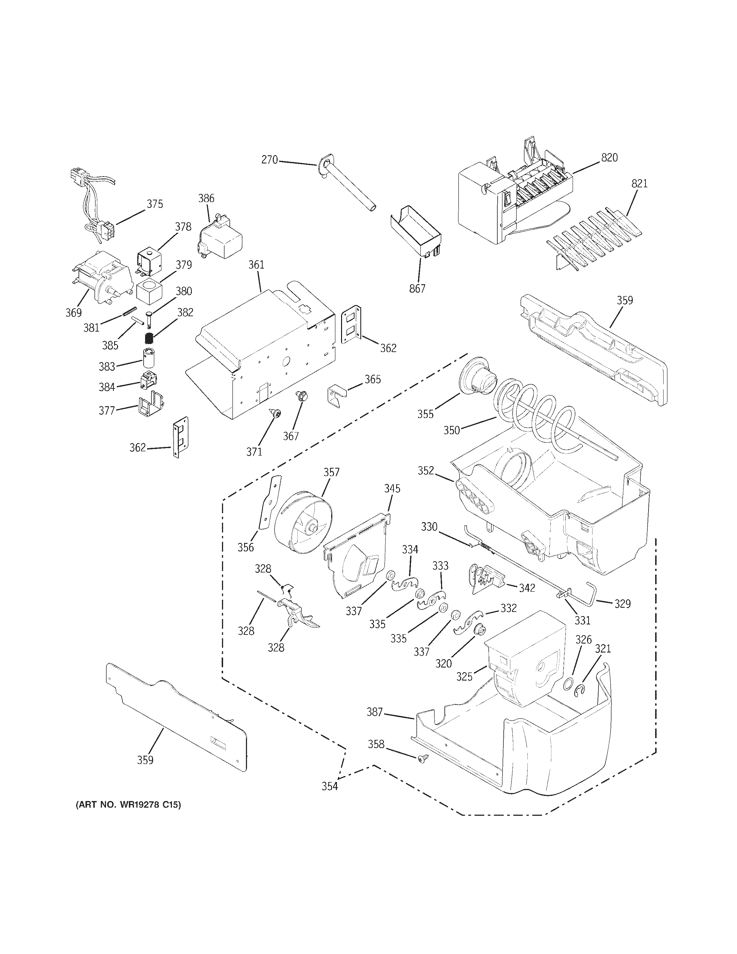 GE PSF26MGWACC ice maker & dispenser diagram