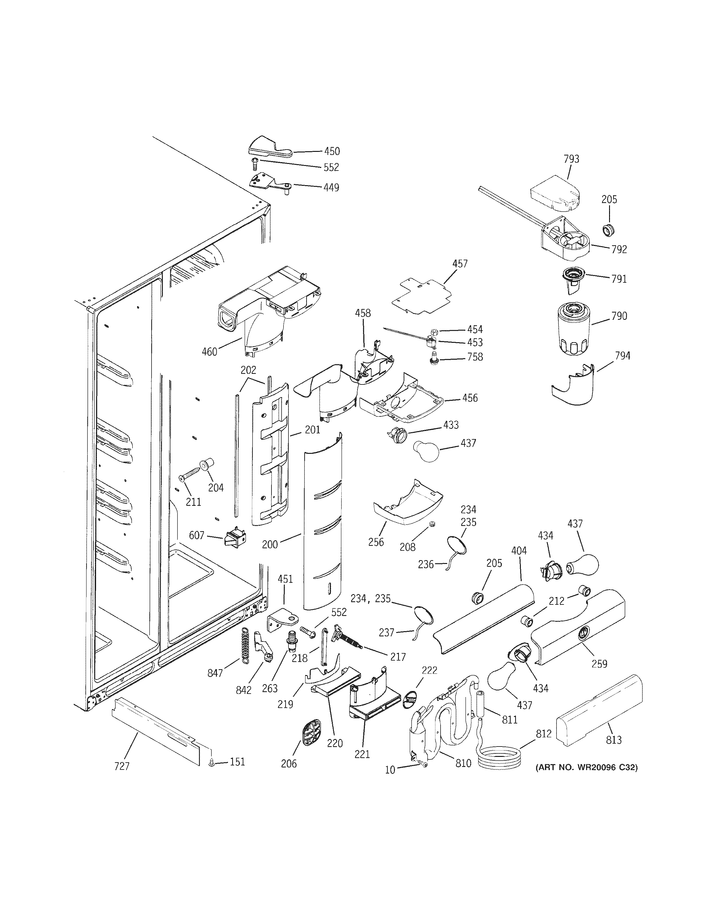 GE PSF26MGWACC fresh food section diagram