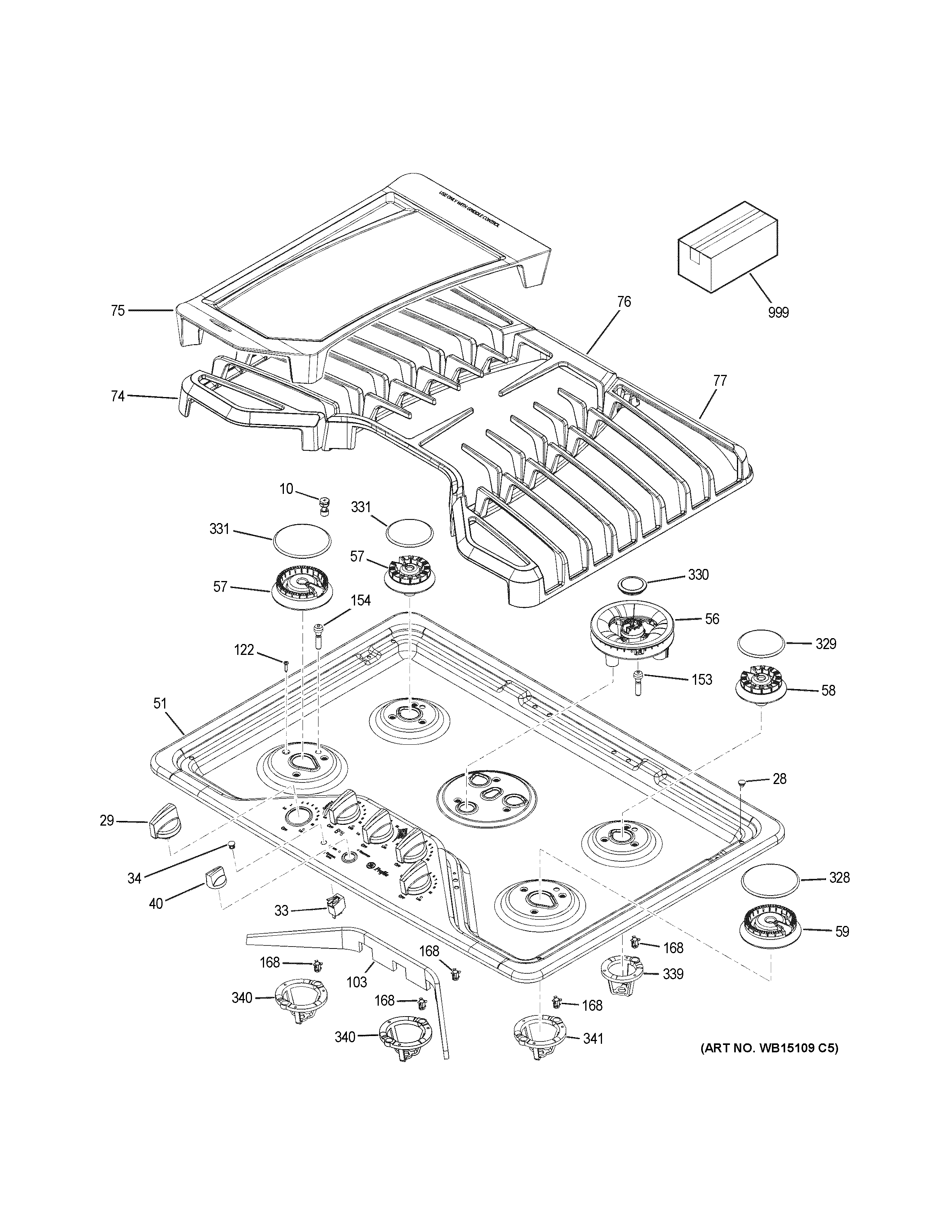 GE PGP986SET4SS control panel & cooktop diagram