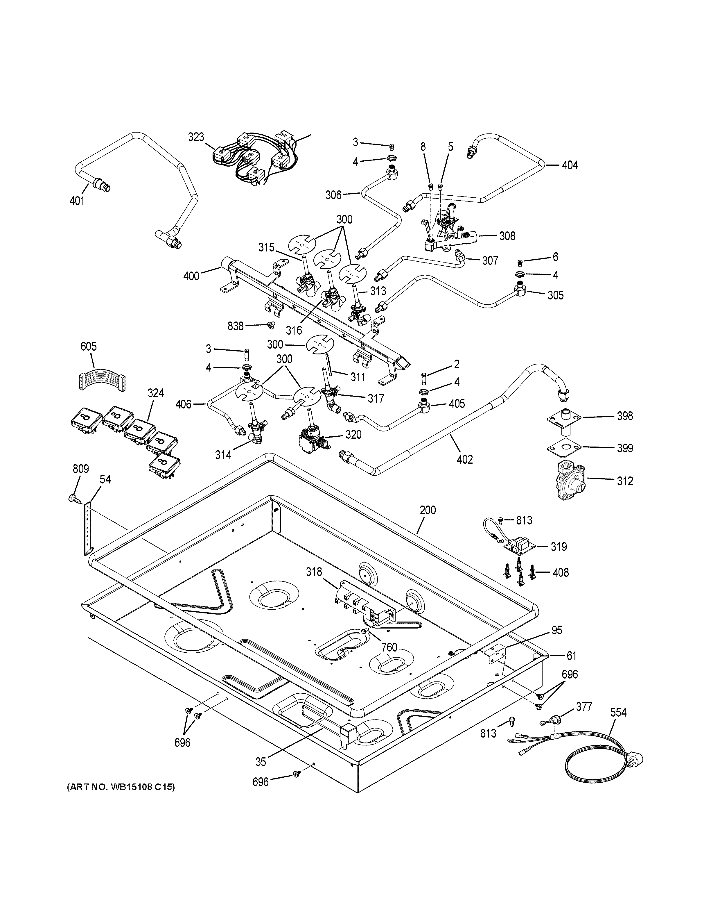 GE PGP986SET4SS gas & burner parts diagram