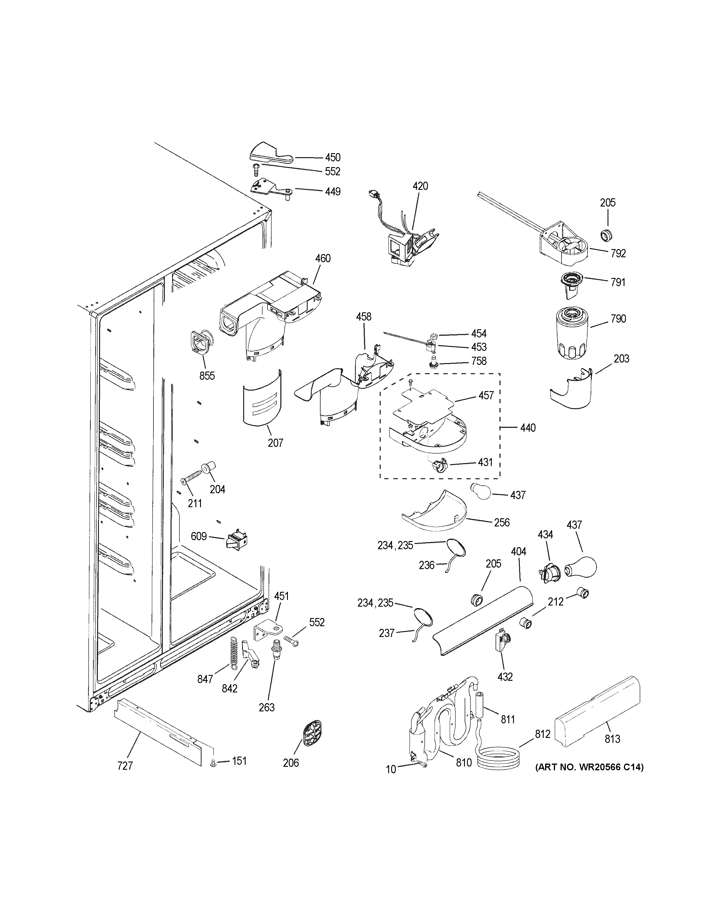 GE GSE23GGKECBB fresh food section diagram
