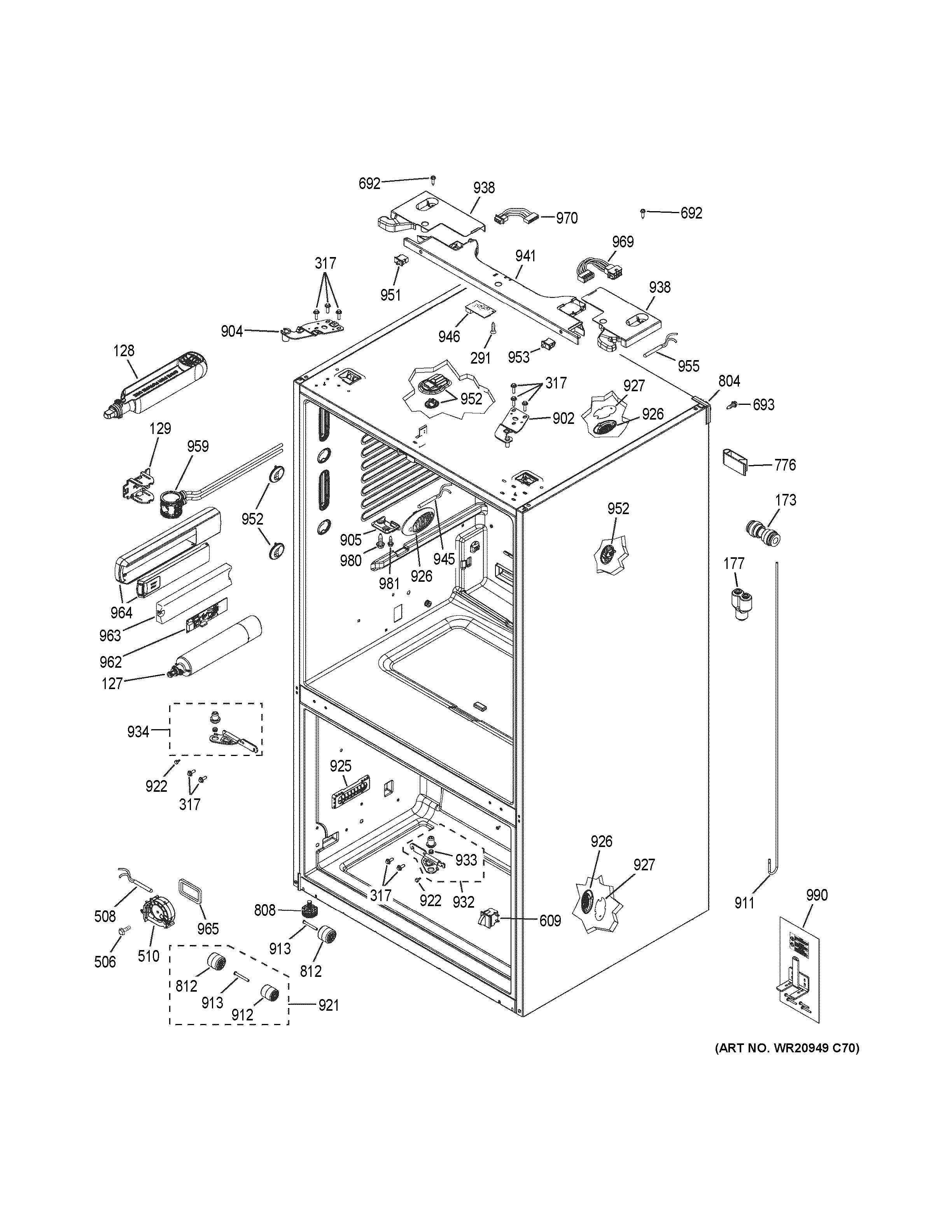 GE PYE22KMKFES case parts diagram