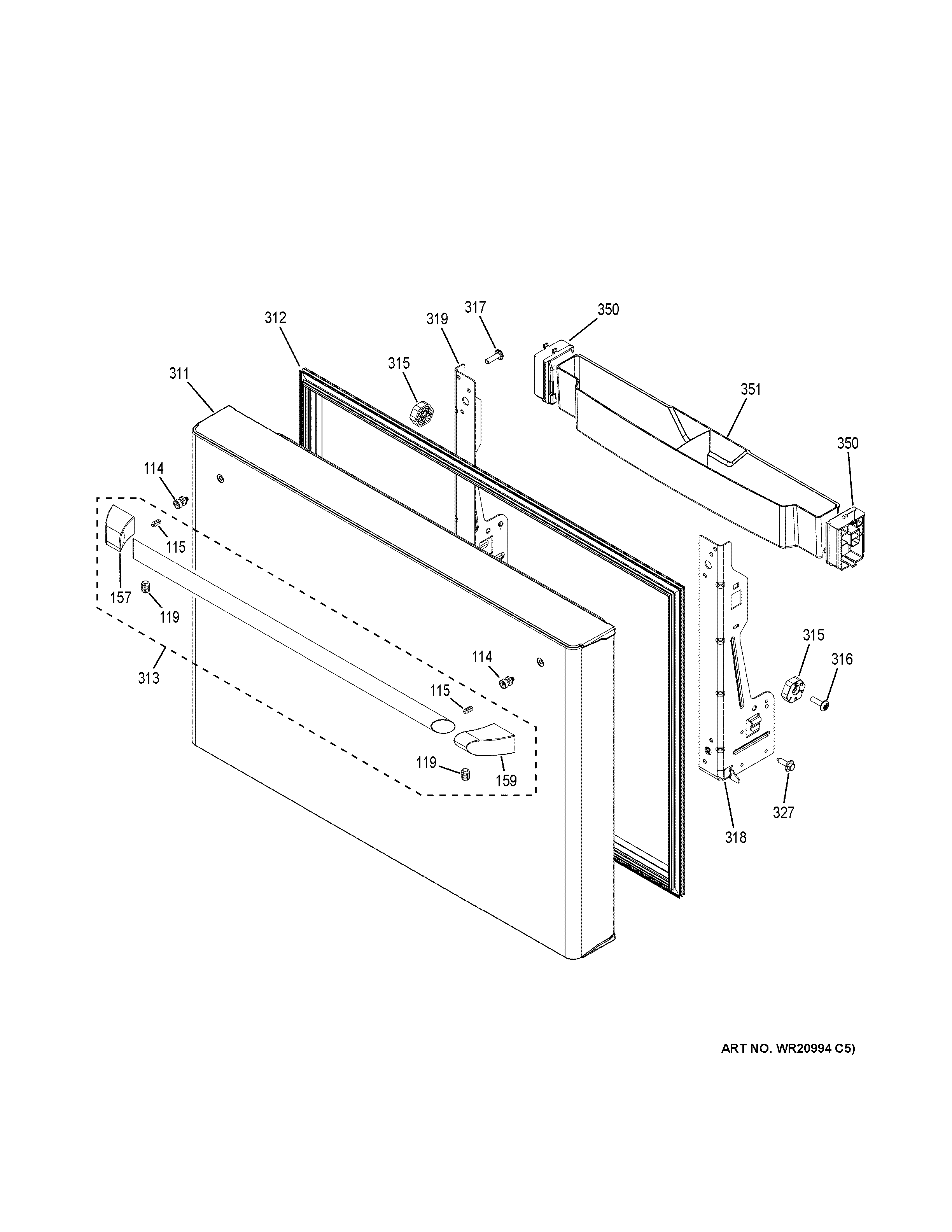 GE CWE23SSHLSS freezer door diagram