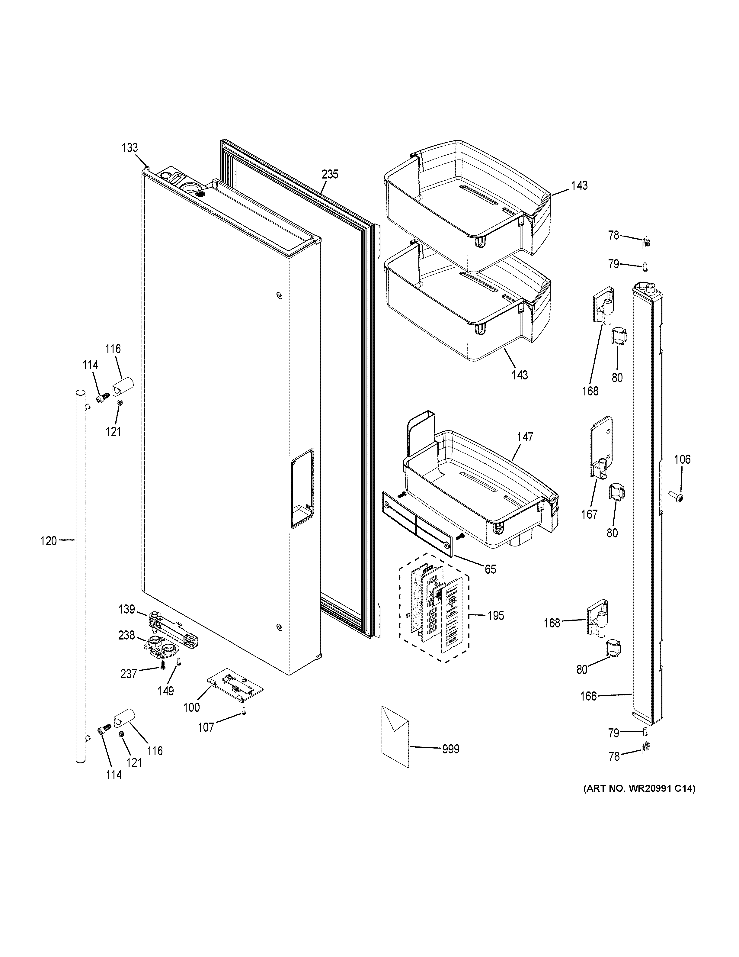 GE ZWE23ESHMSS fresh food door - lh diagram