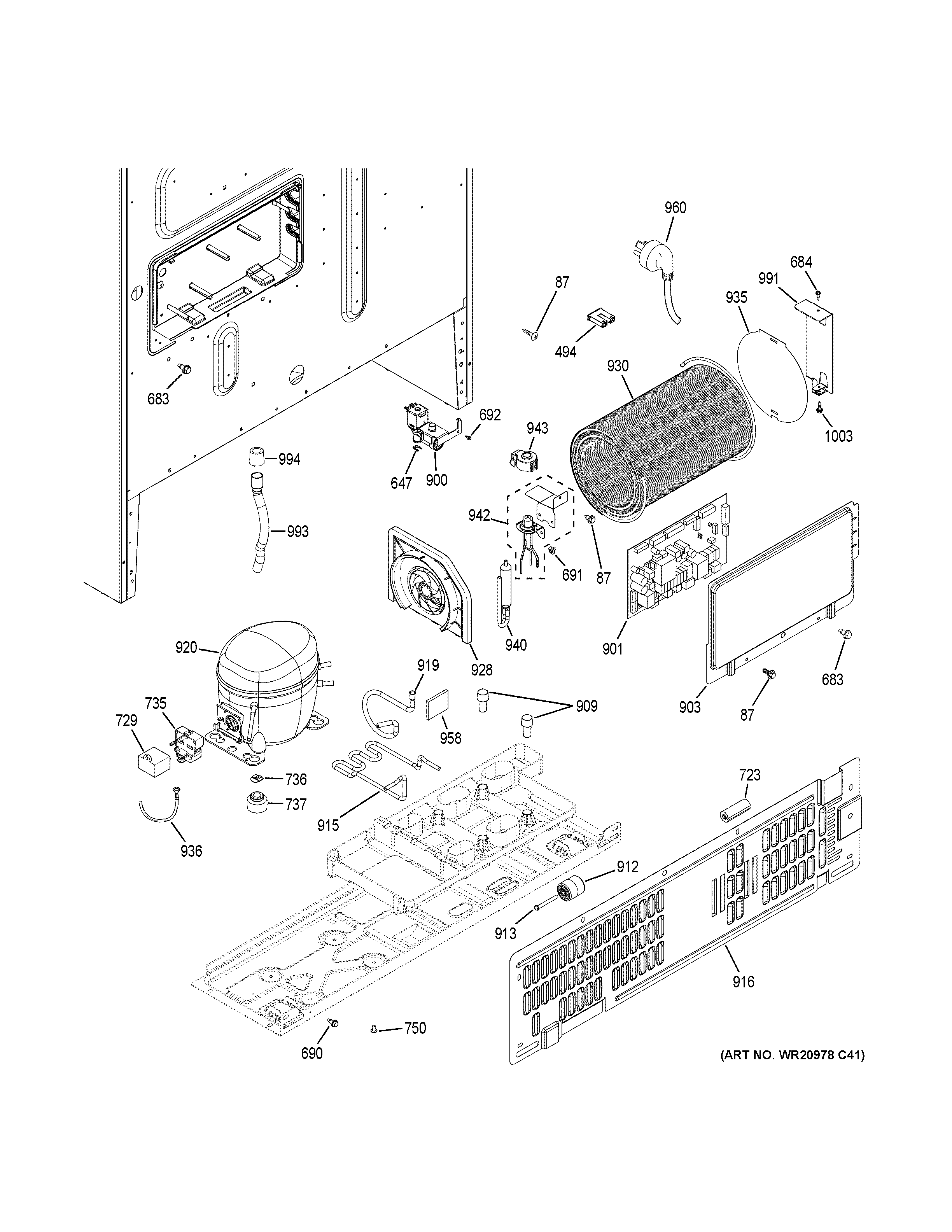 GE GFE26GGKFWW machine compartment diagram