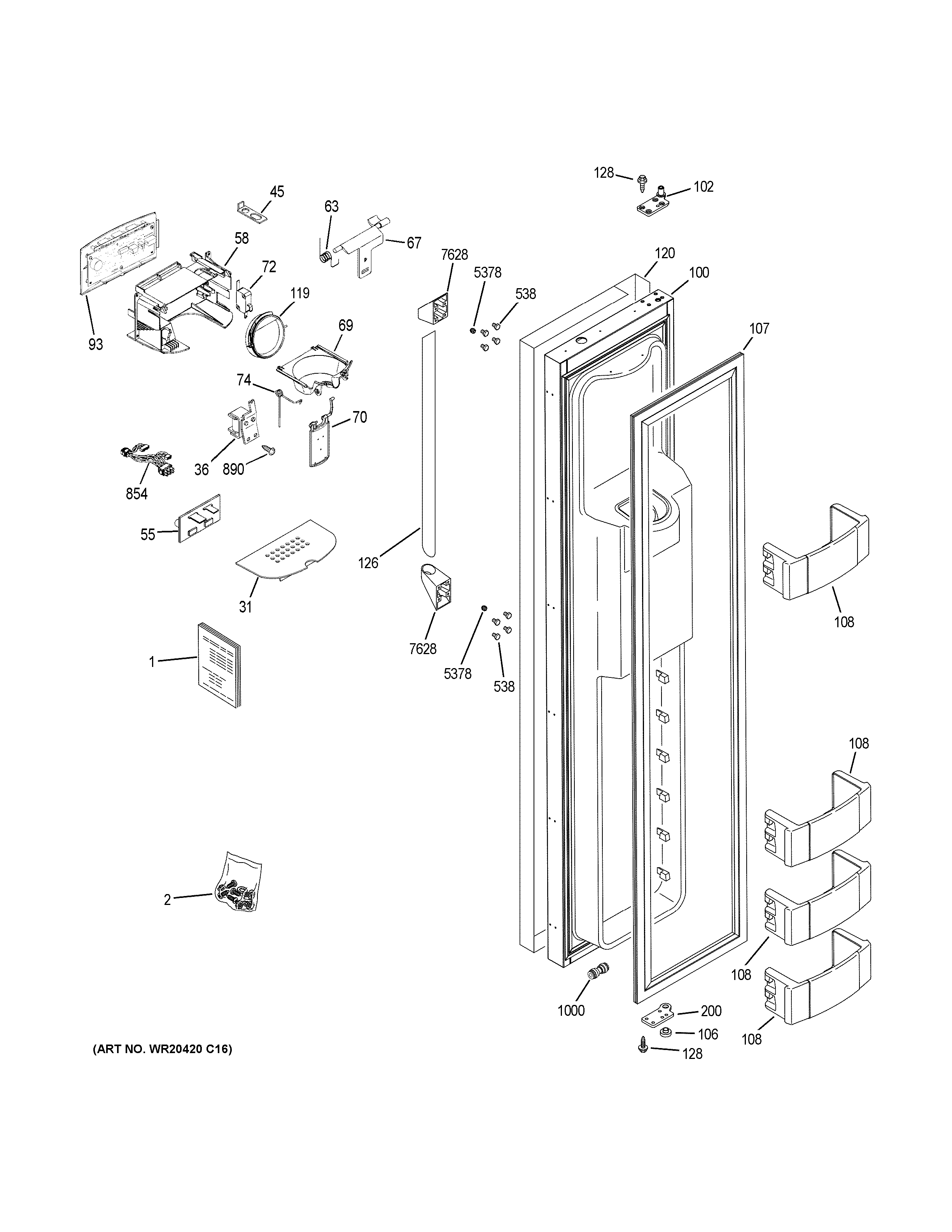 GE ZCSP480DMBSS freezer door diagram