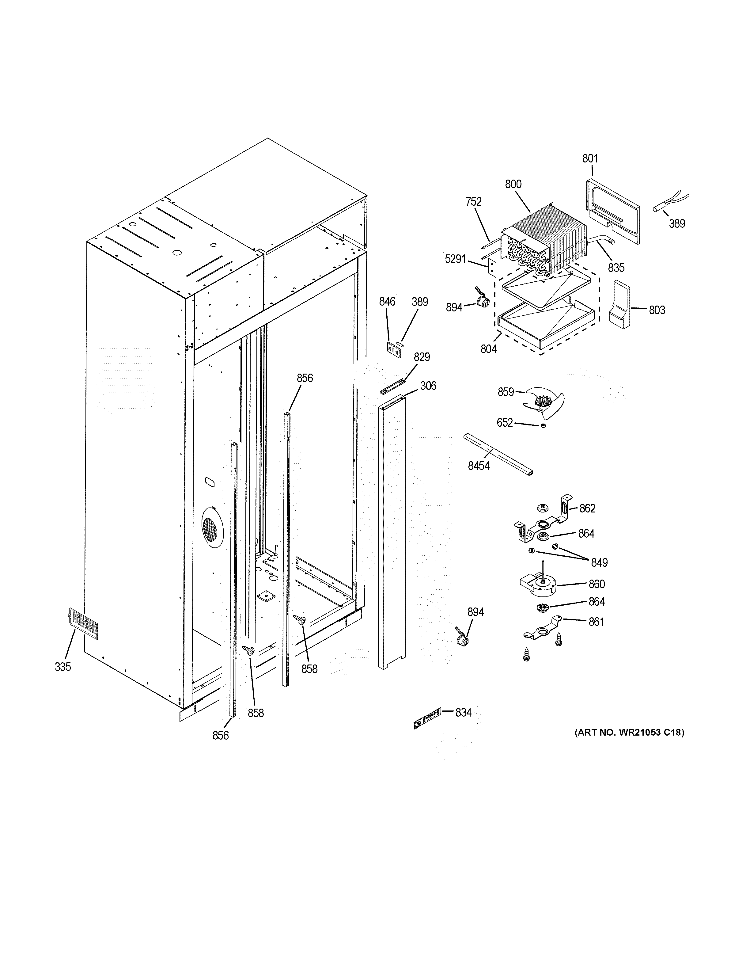 GE ZCSP480DMBSS freezer section diagram