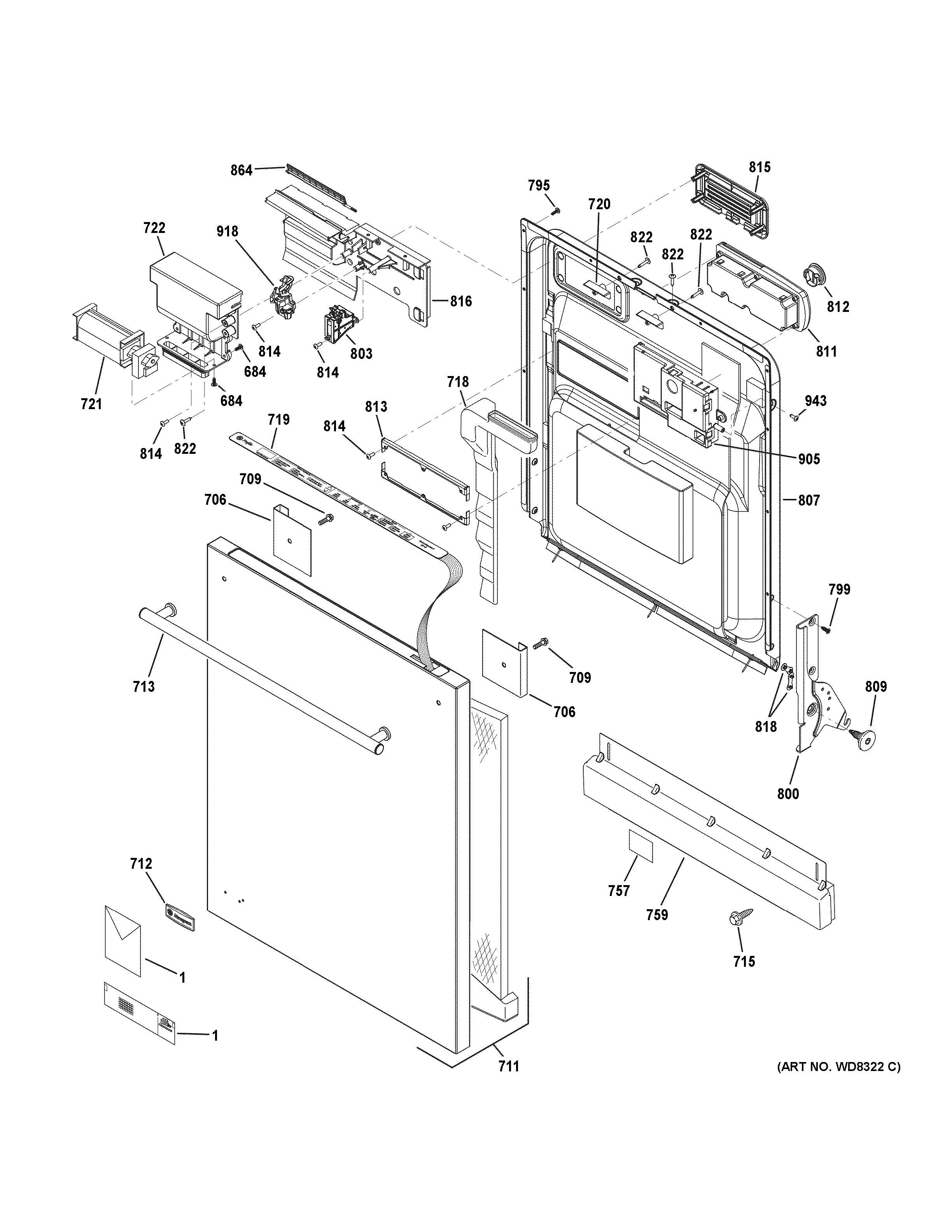 GE ZBD6920P30SS escutcheon & door assembly diagram