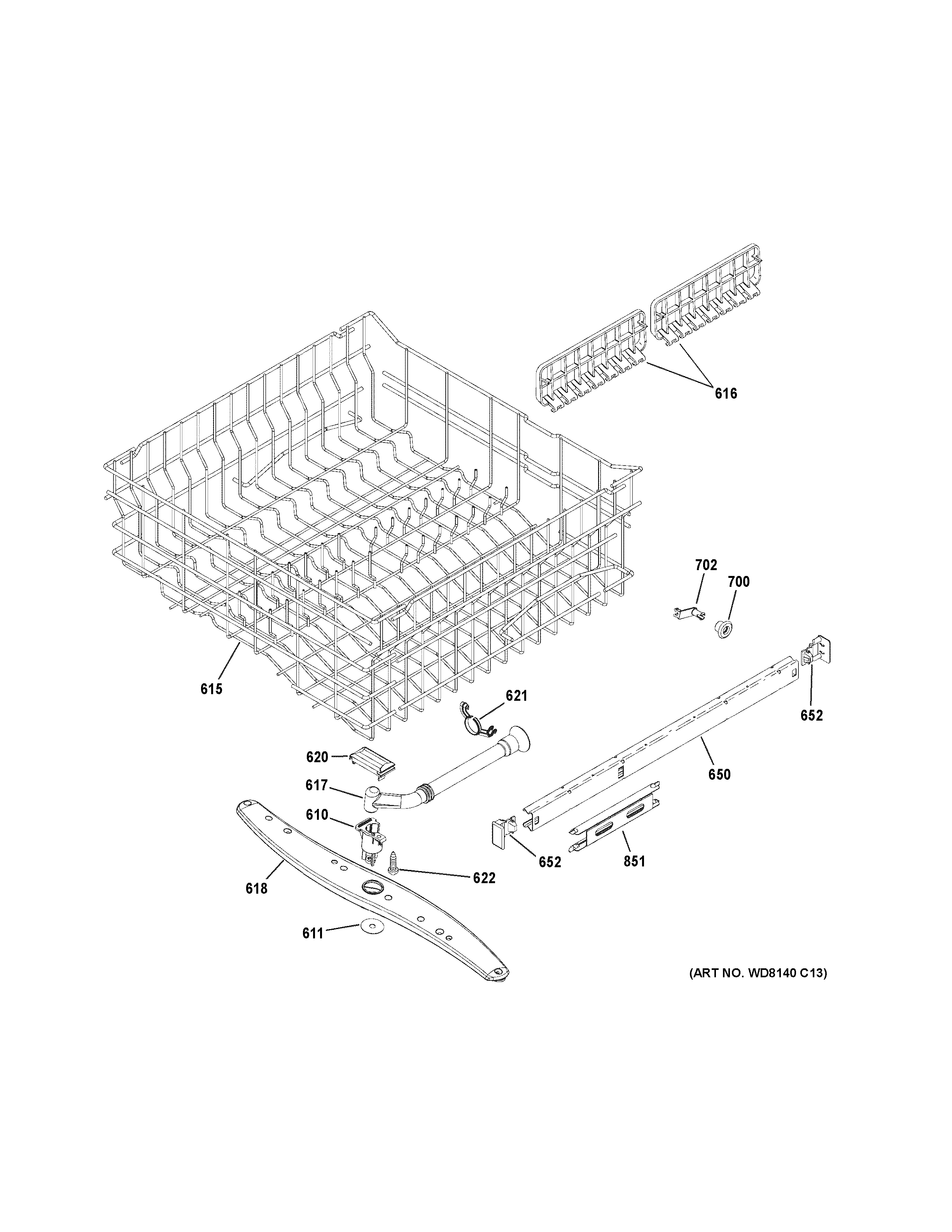 GE ZBD6920P30SS upper rack assembly diagram
