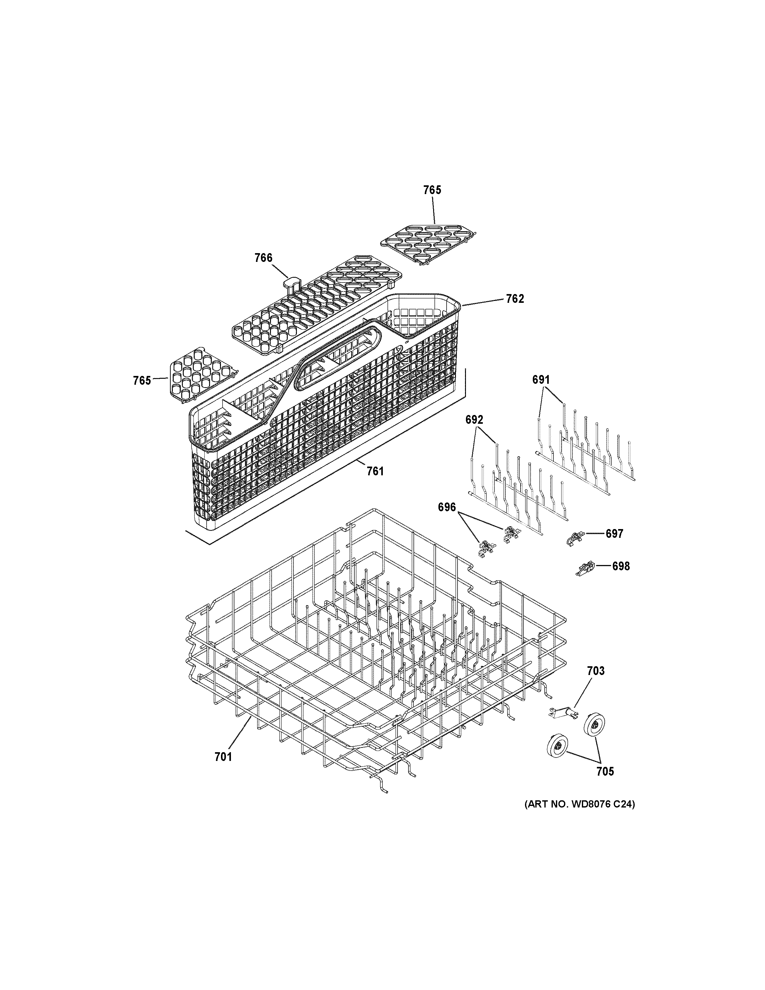 GE ZBD6920P30SS lower rack assembly diagram