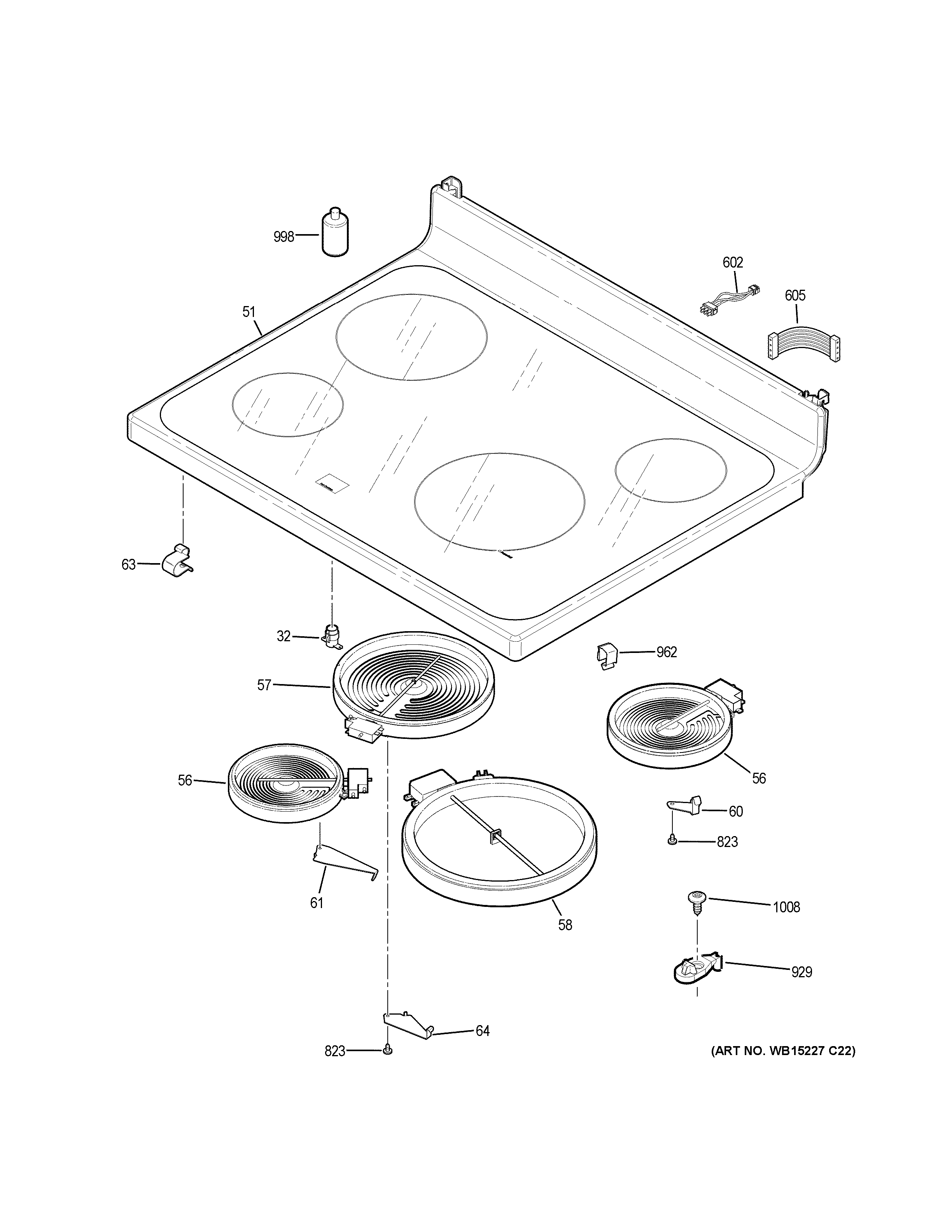 GE JB620RF4SS cooktop diagram