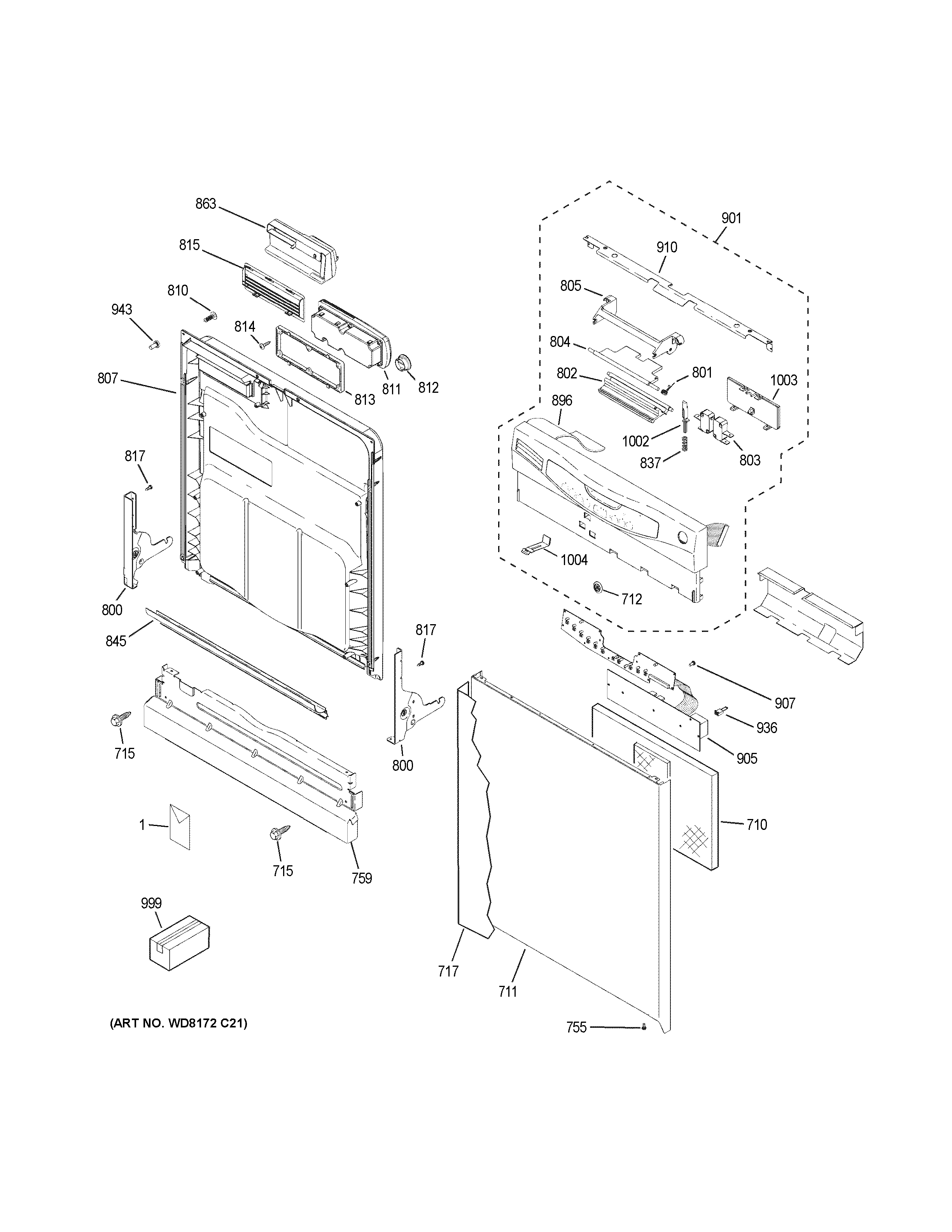 GE GLD5900N10BB escutcheon & door assembly diagram