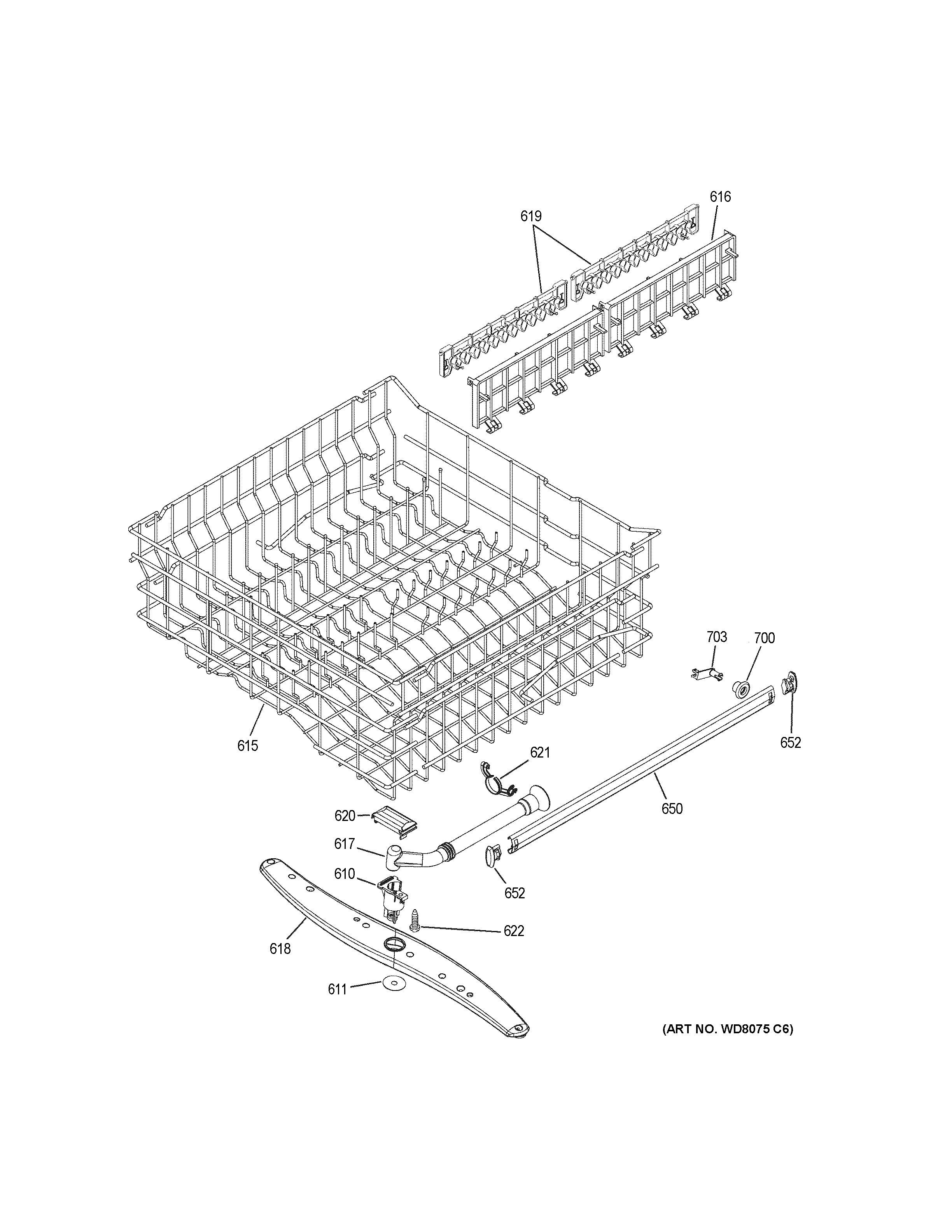 GE GLD5900N10BB upper rack assembly diagram