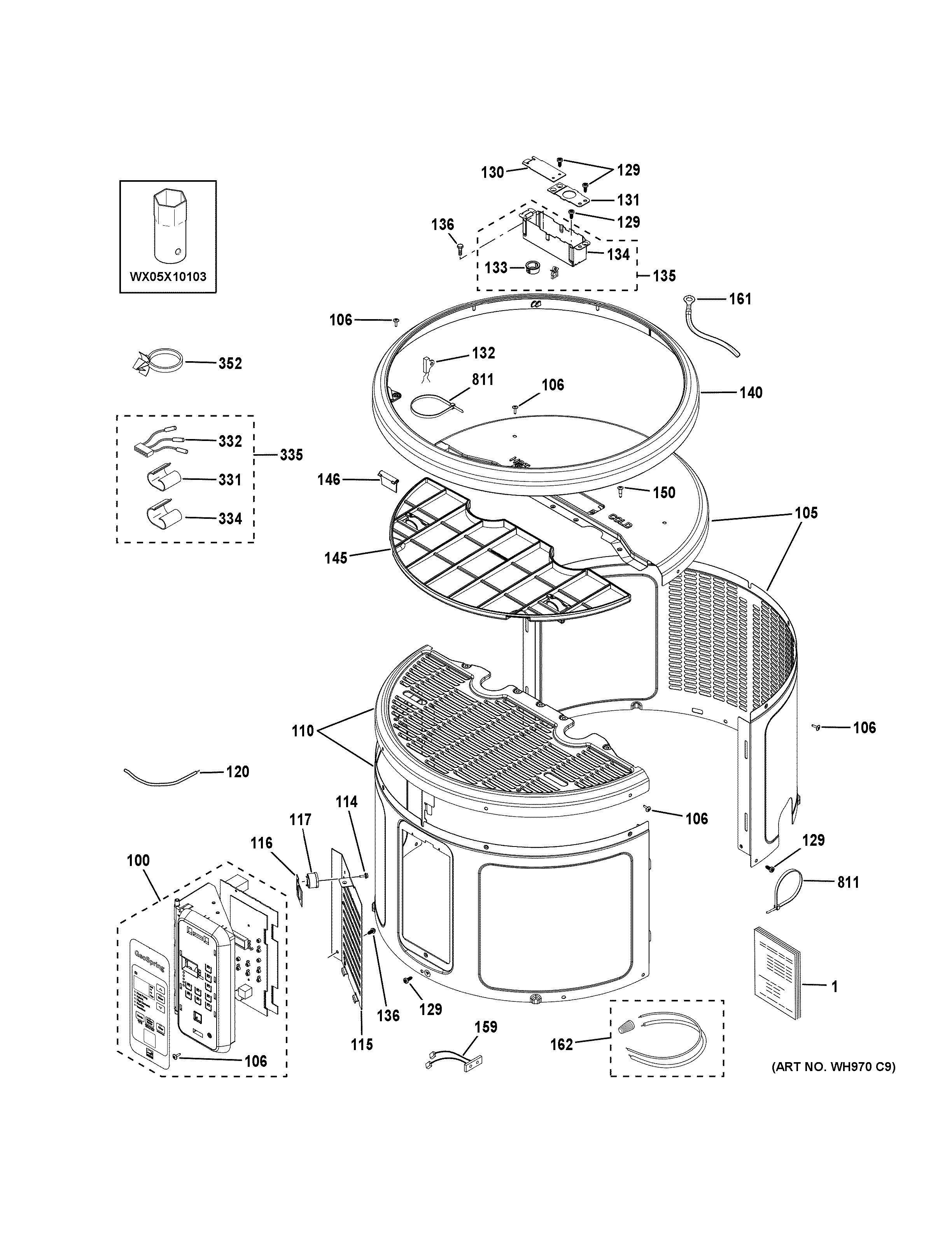 GE GEH50DEEJSCA control panel & shroud diagram