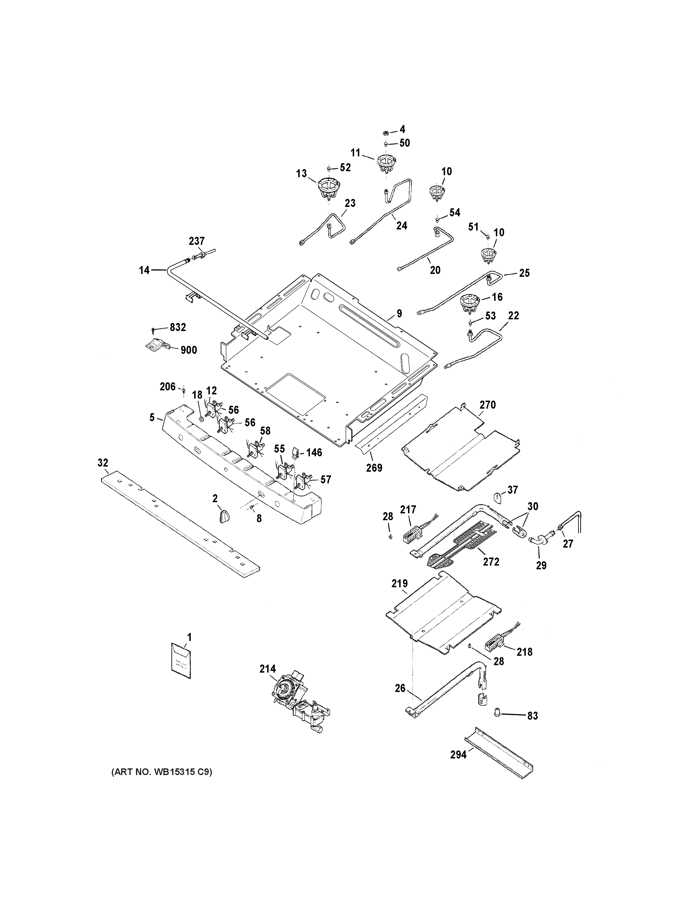 GE JGB650SEF3SS gas & burner parts diagram