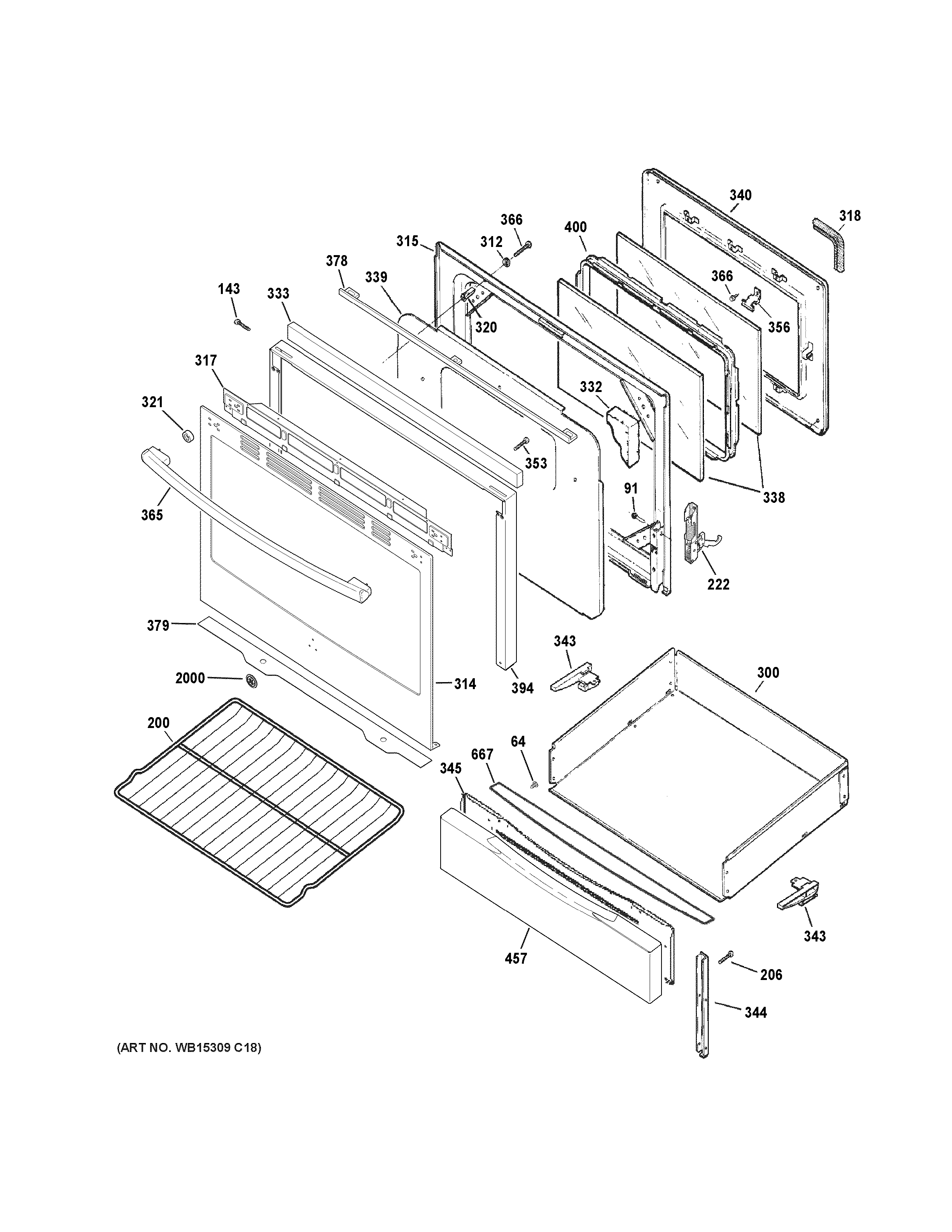 GE JGB650SEF3SS door & drawer parts diagram