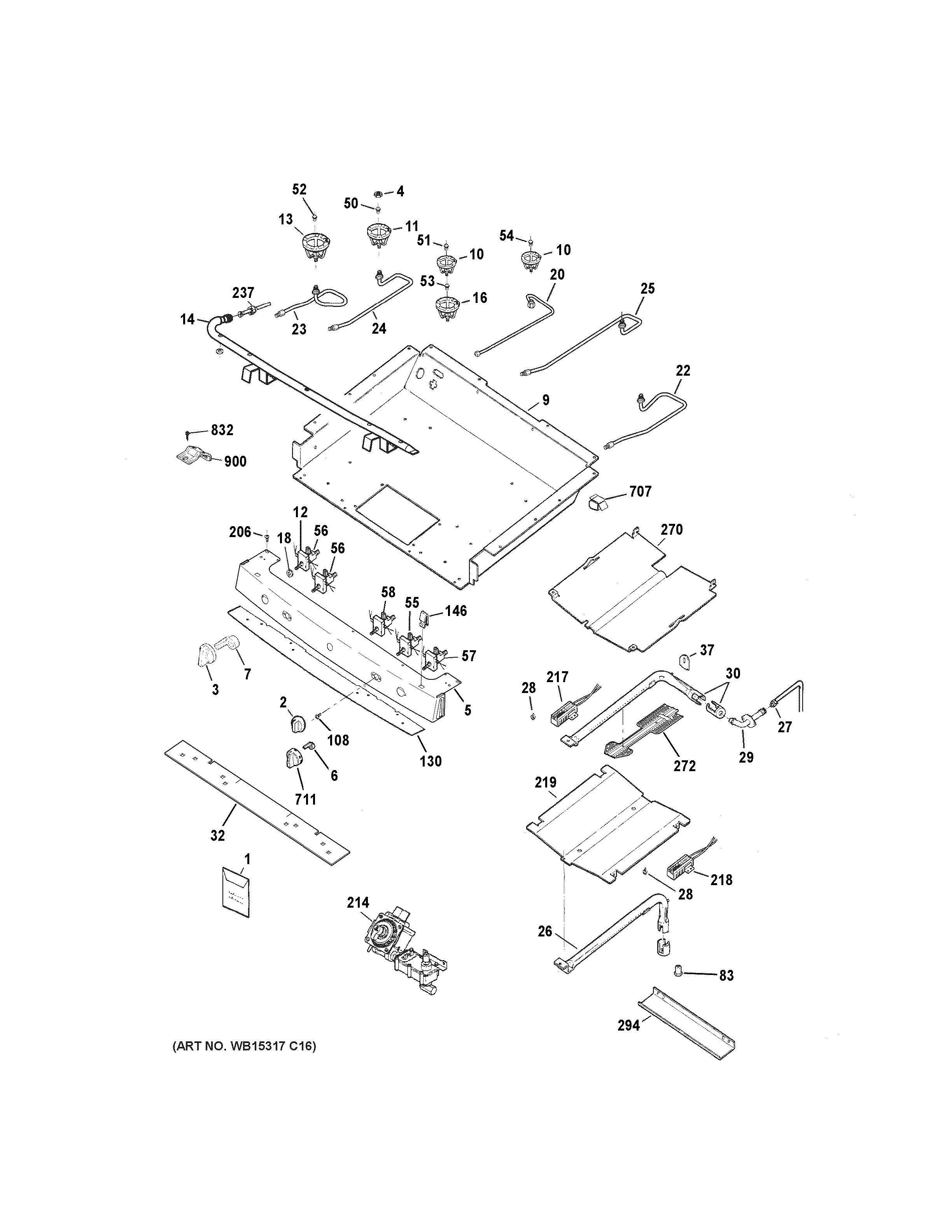 GE JGB750EEF3ES gas & burner parts diagram