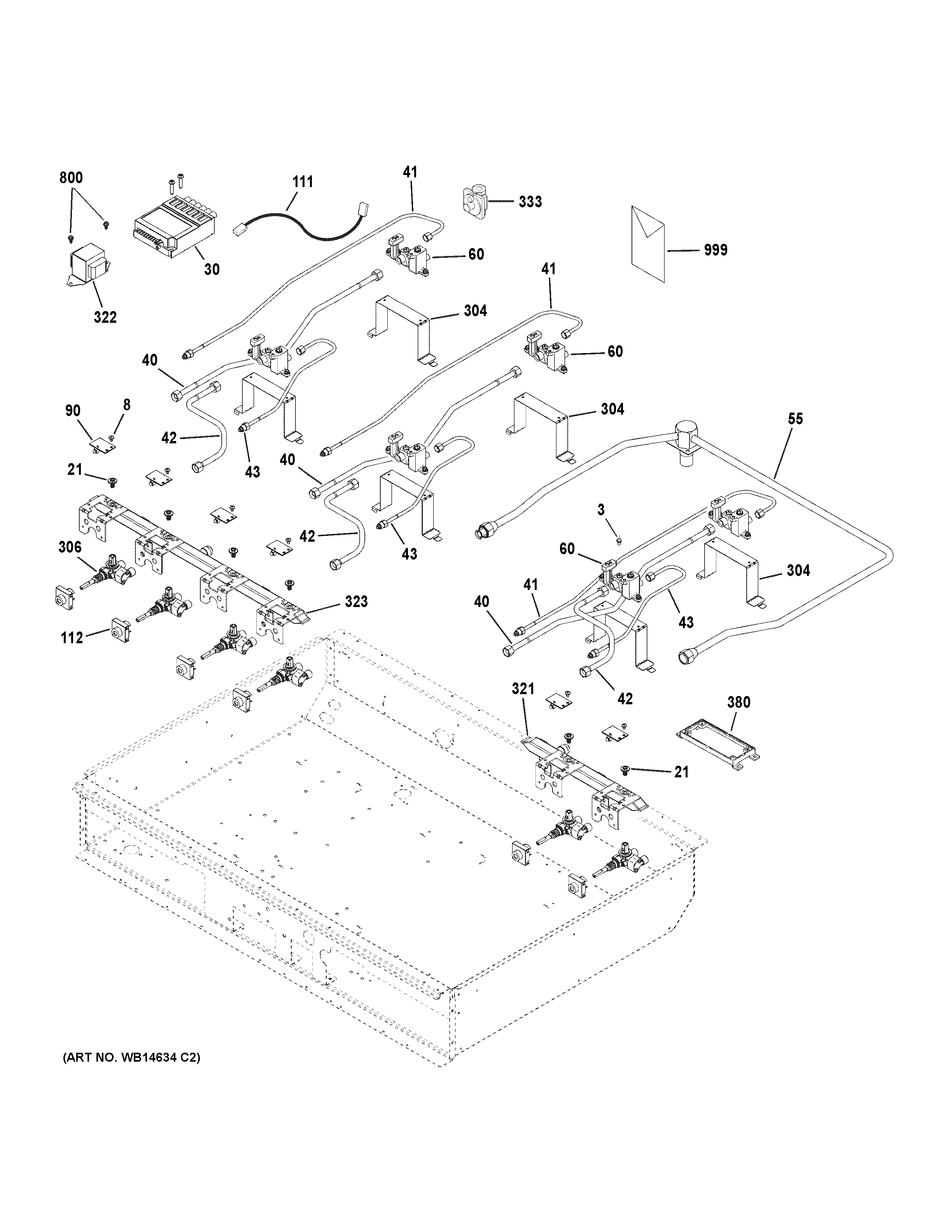 GE ZGU366NP6SS gas & burner parts diagram