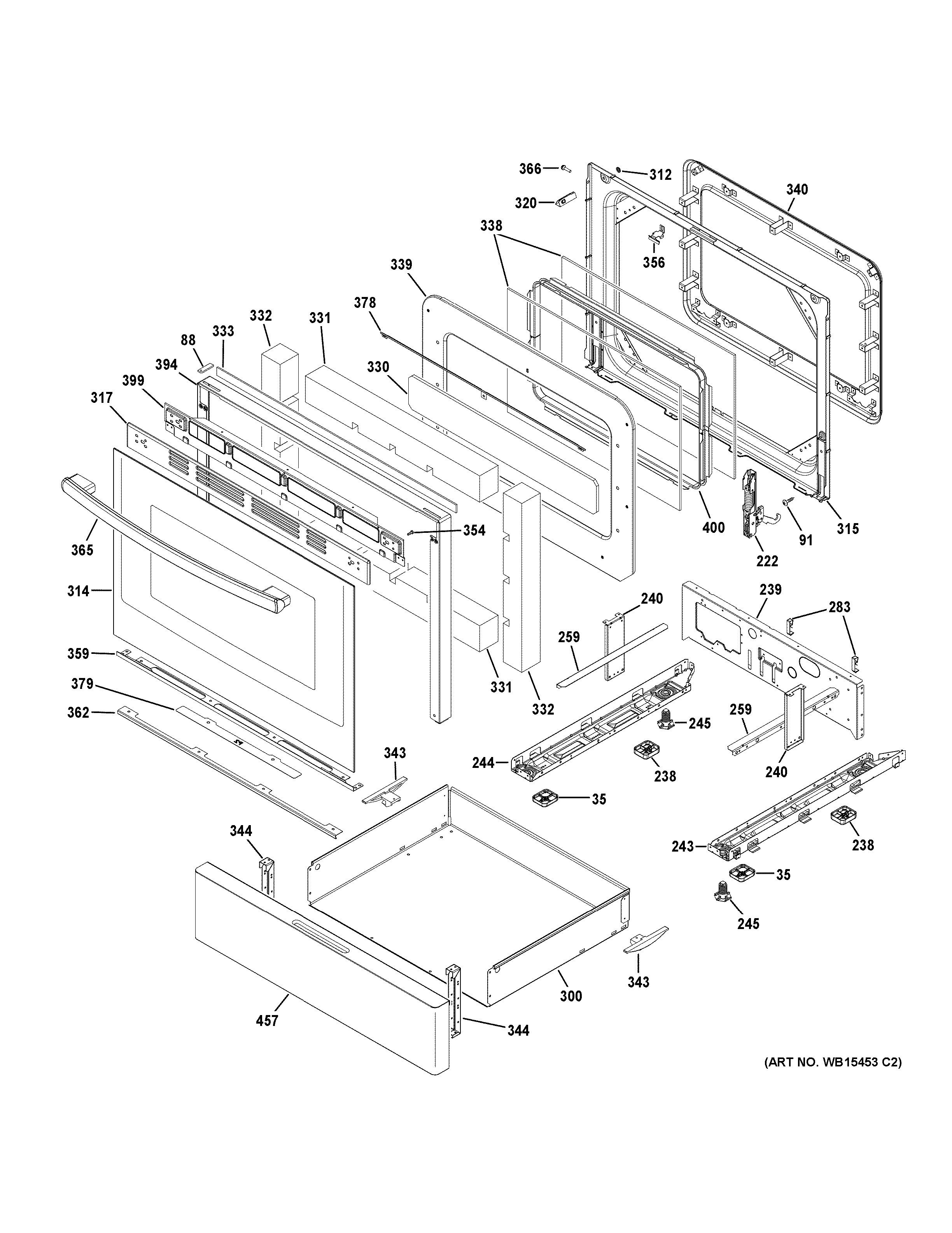 GE JGB720DEJ2BB door & drawer parts diagram