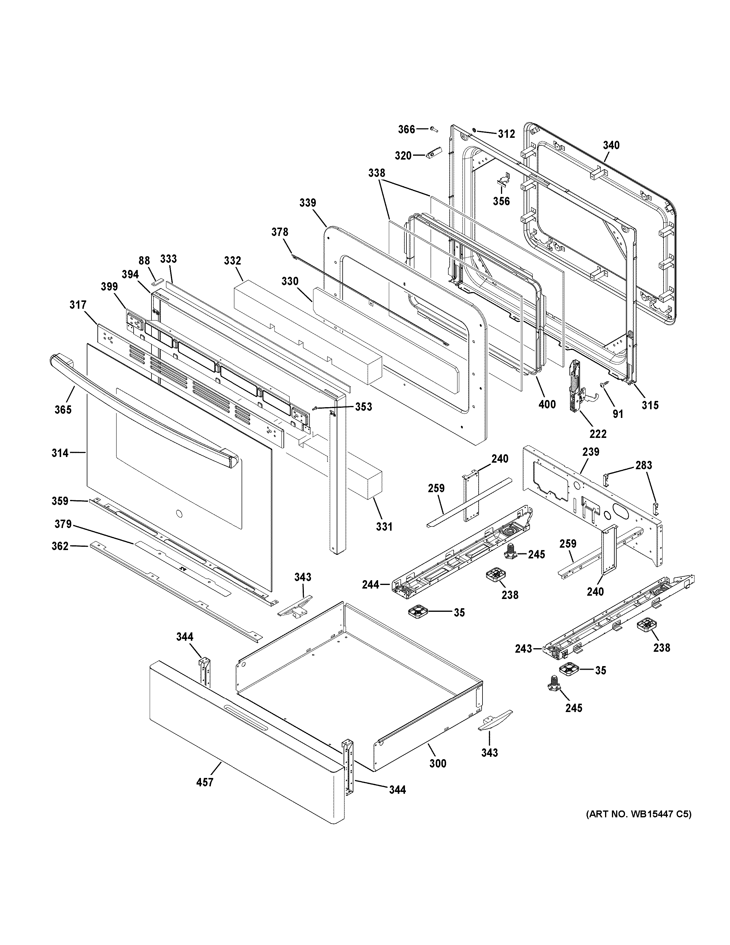 GE JGB660DEJ2BB door & drawer parts diagram