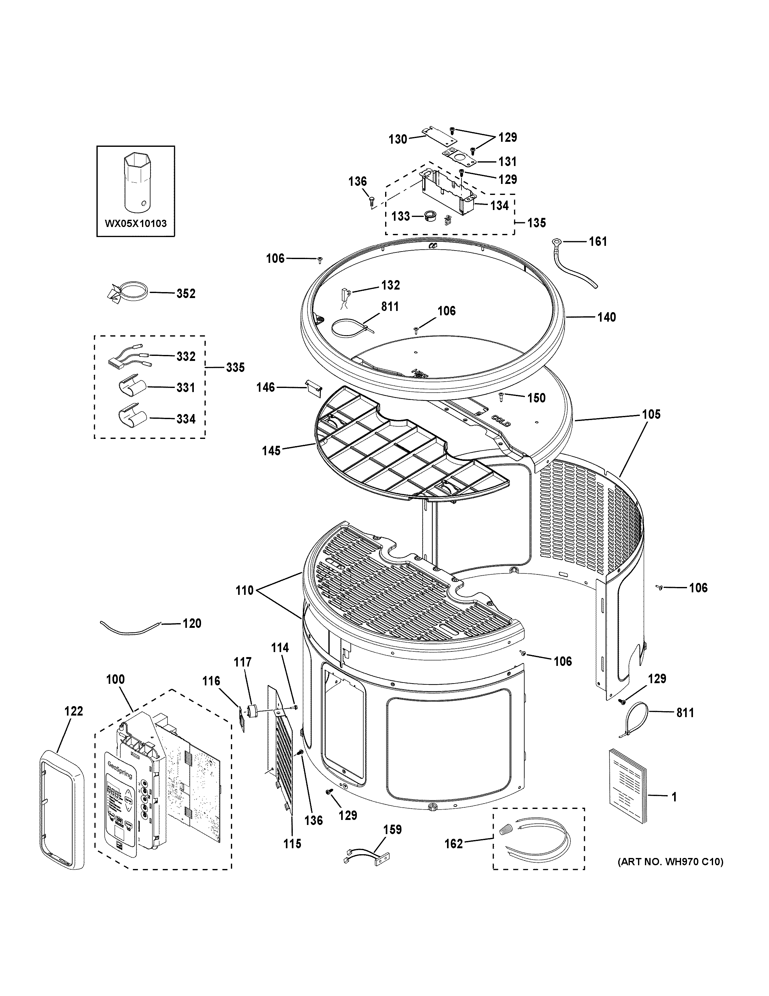 GE GEH50DGEKSCA control panel & shroud diagram