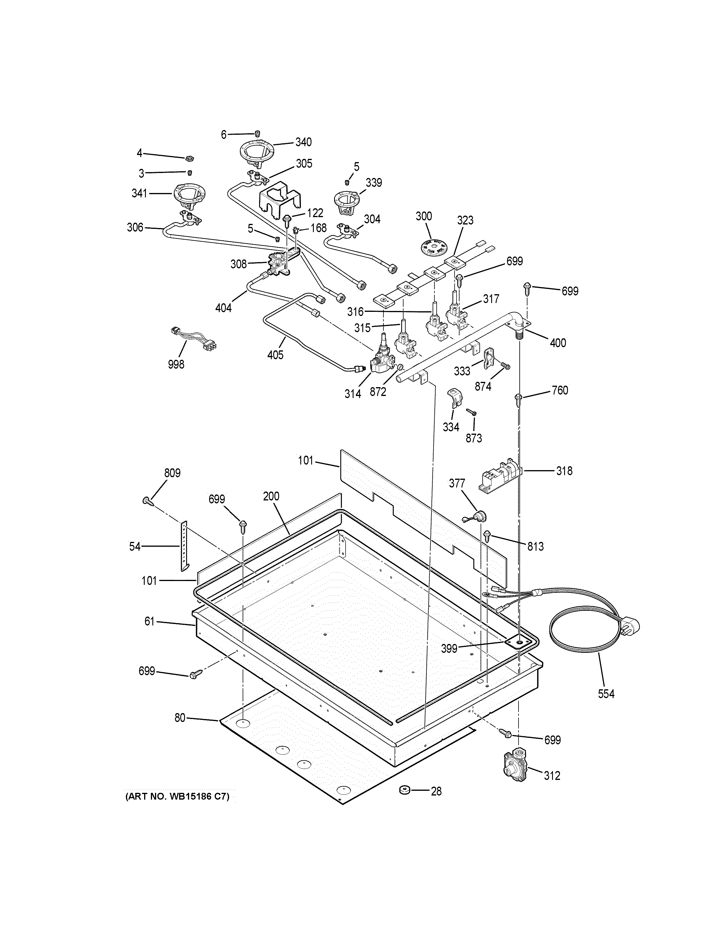 GE JGP333DET3BB gas & burner parts diagram