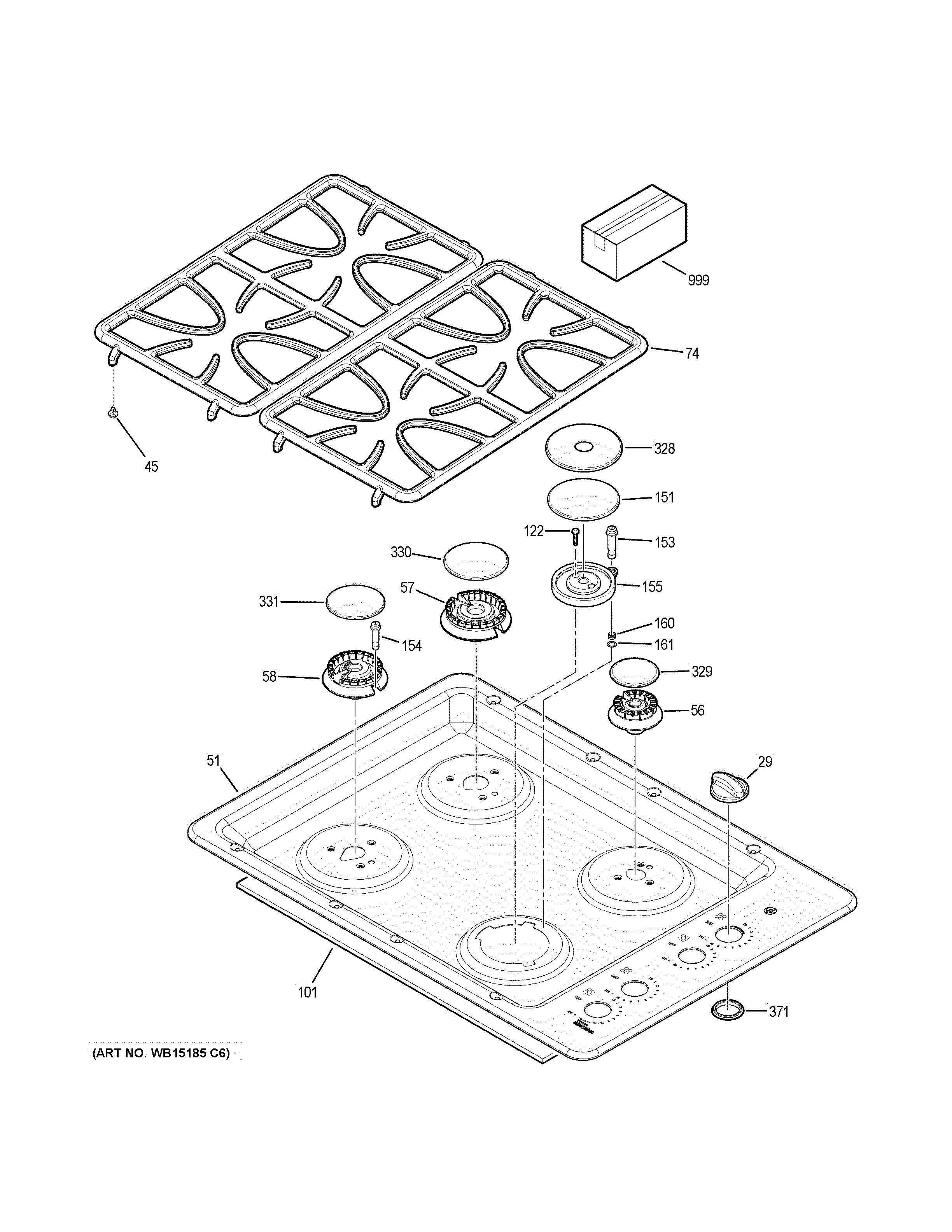 GE JGP333SET3SS control panel & cooktop diagram