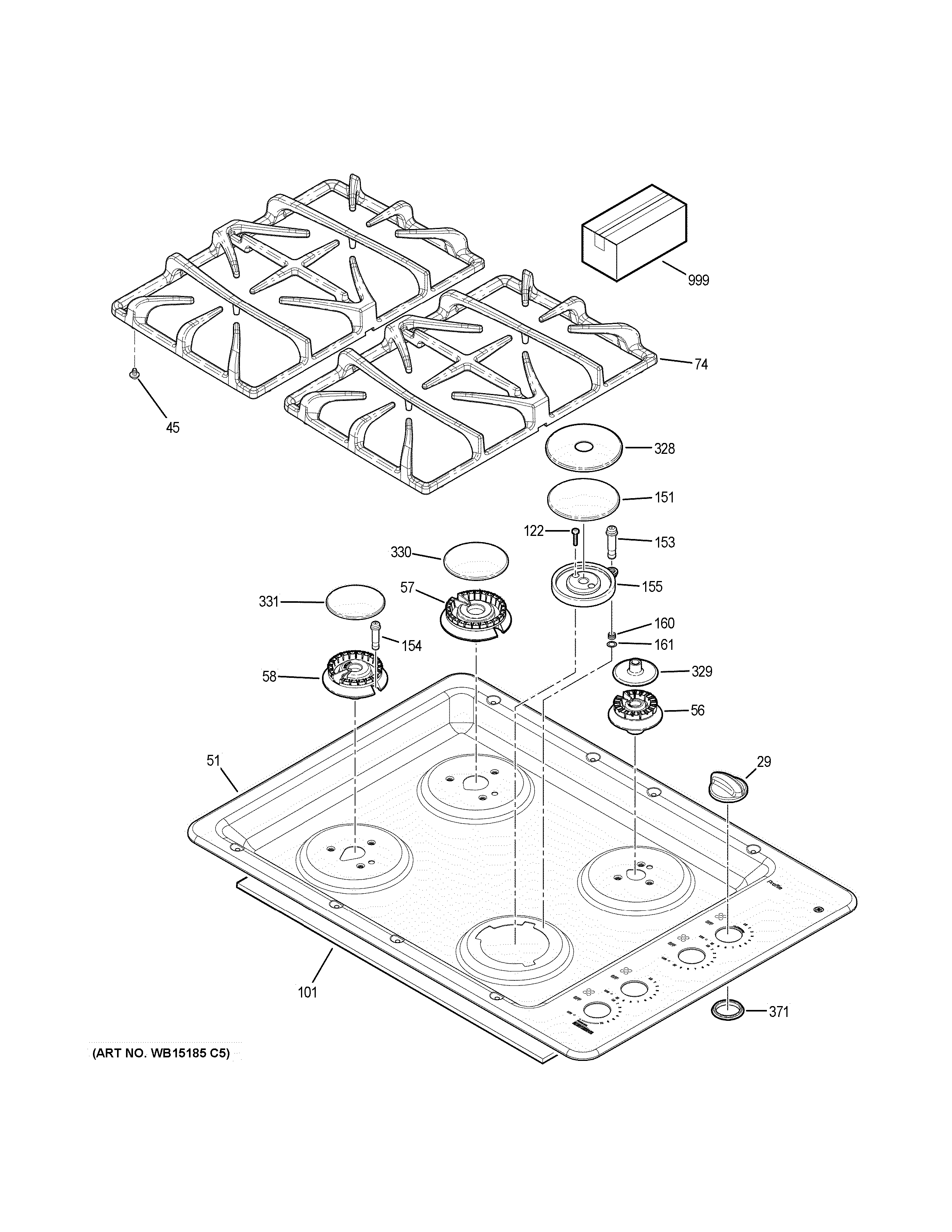 GE PGP943SET5SS control panel & cooktop diagram