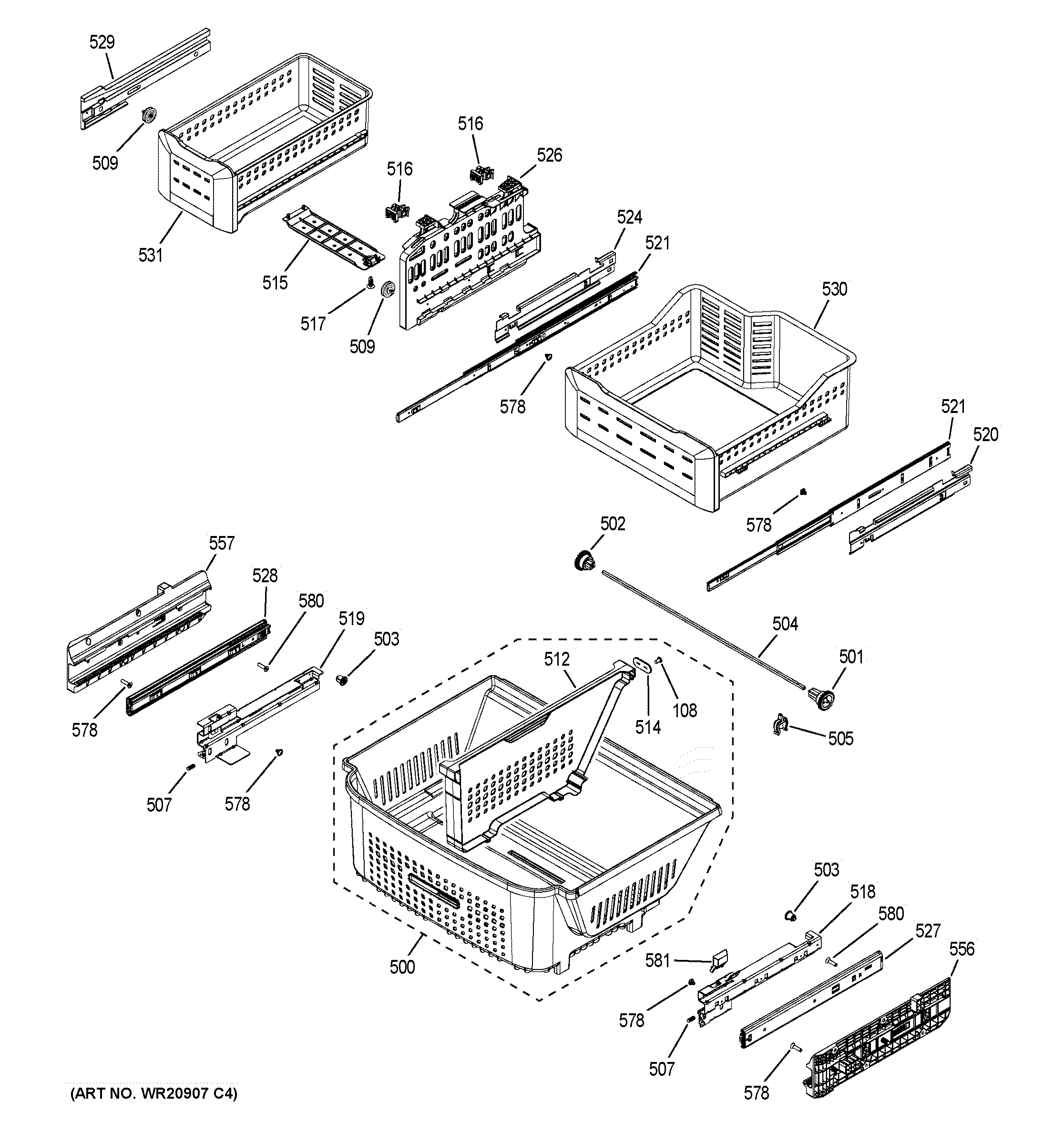 GE CFE29TSDASS freezer shelves diagram