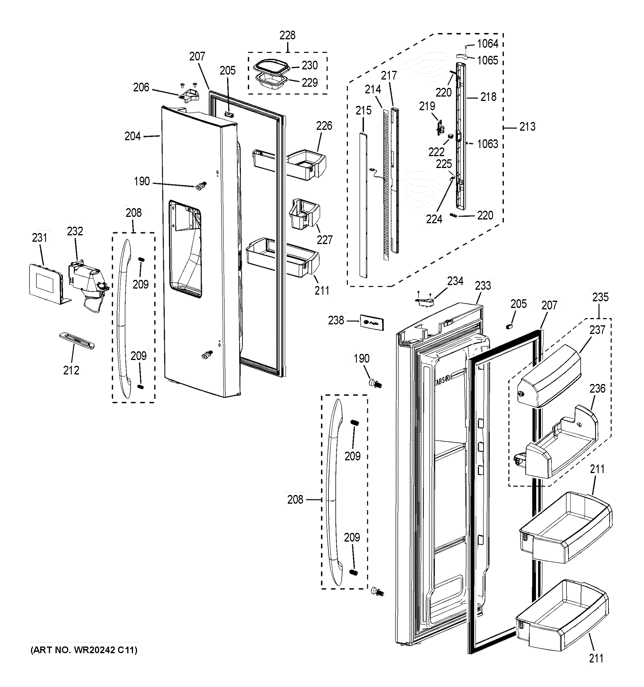 GE PFSS9SKYASS fresh food doors diagram