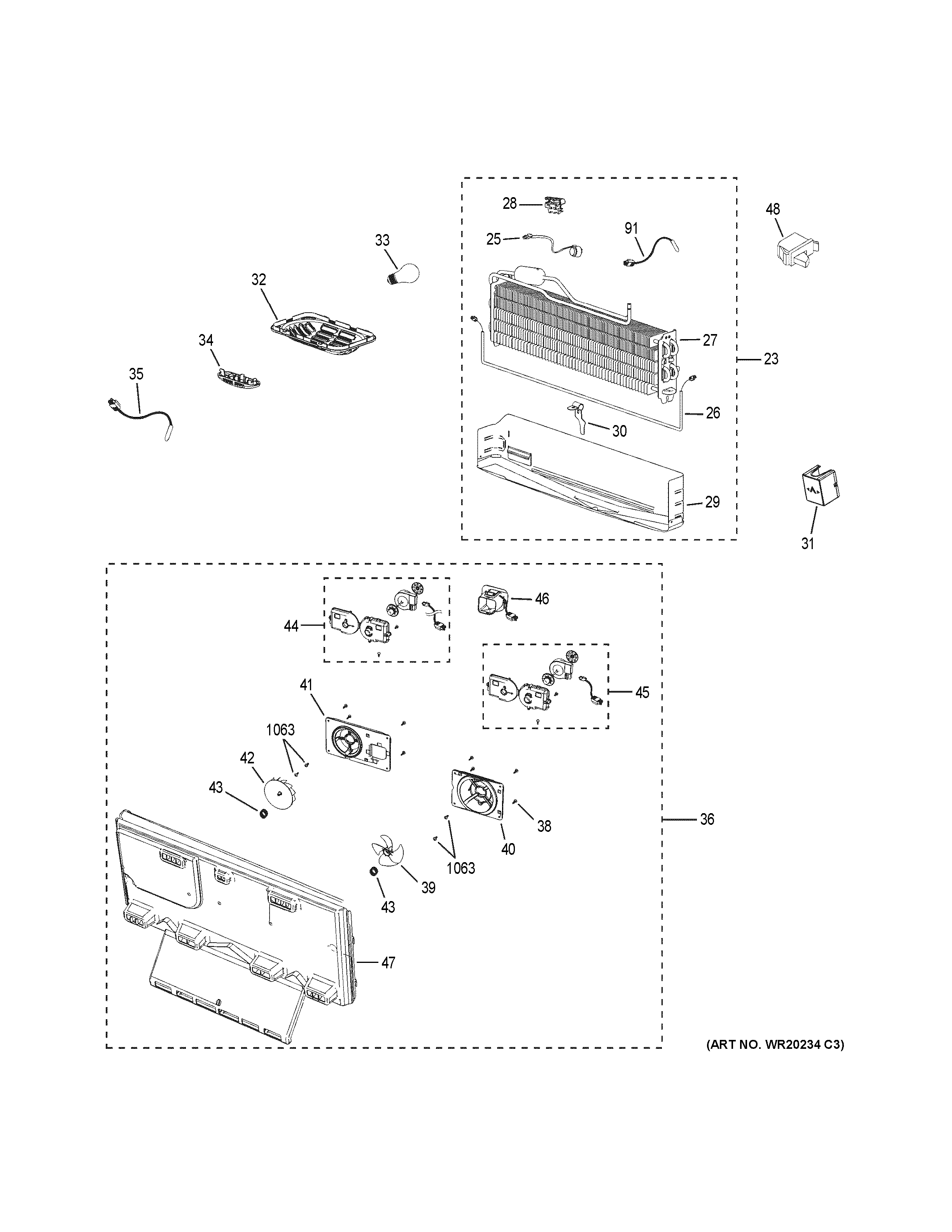 GE PFSS9SKYASS freezer section diagram