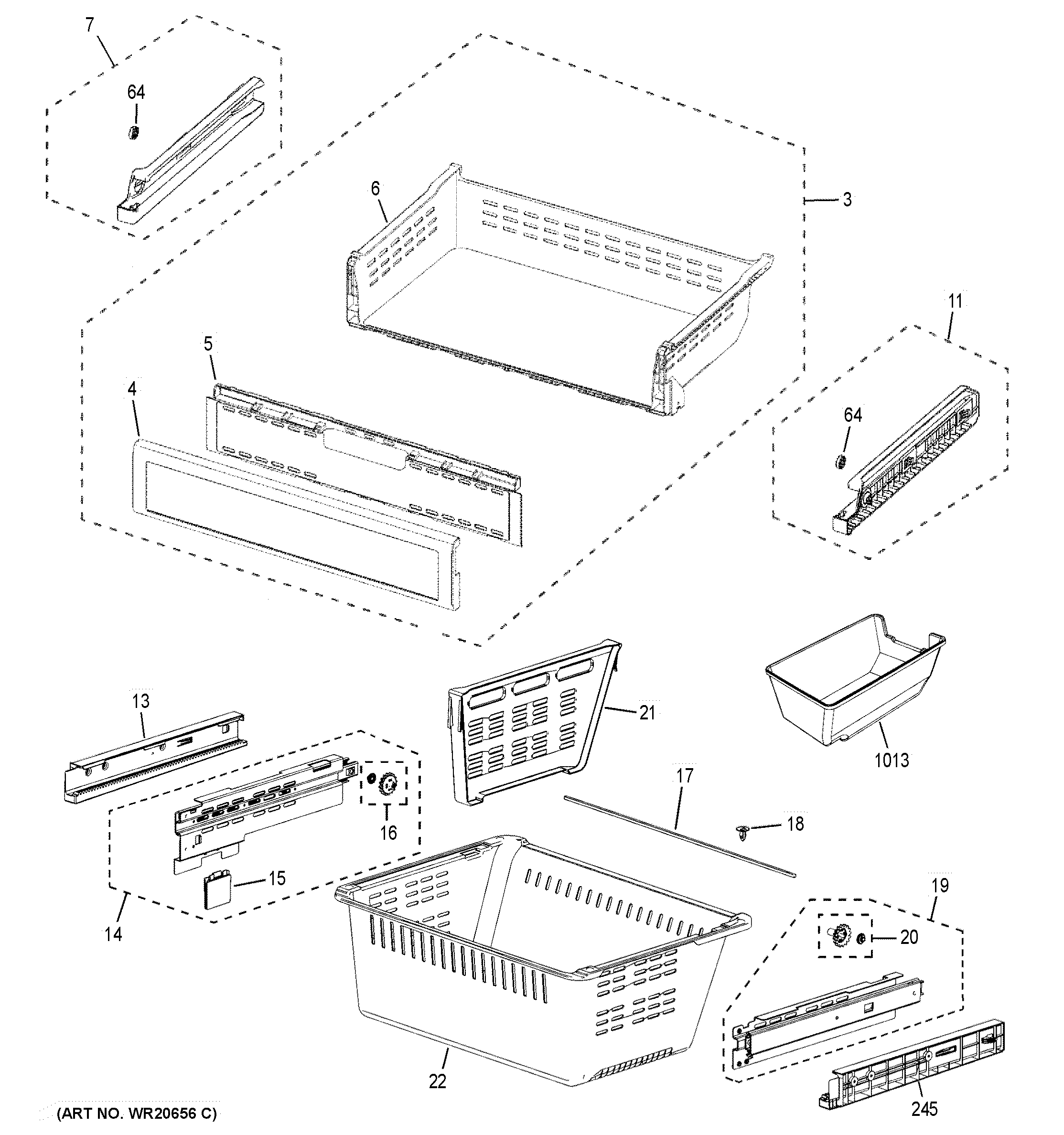 GE PFSS9SKYASS freezer shelves diagram