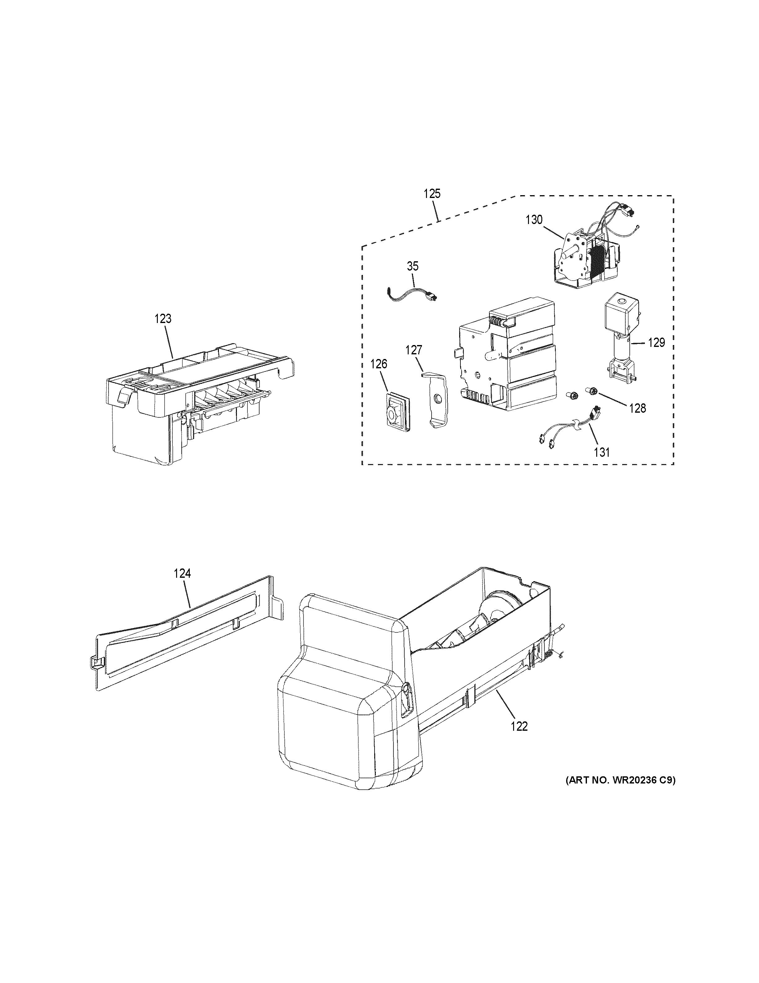 GE PFSS9SKYASS ice maker & dispenser diagram