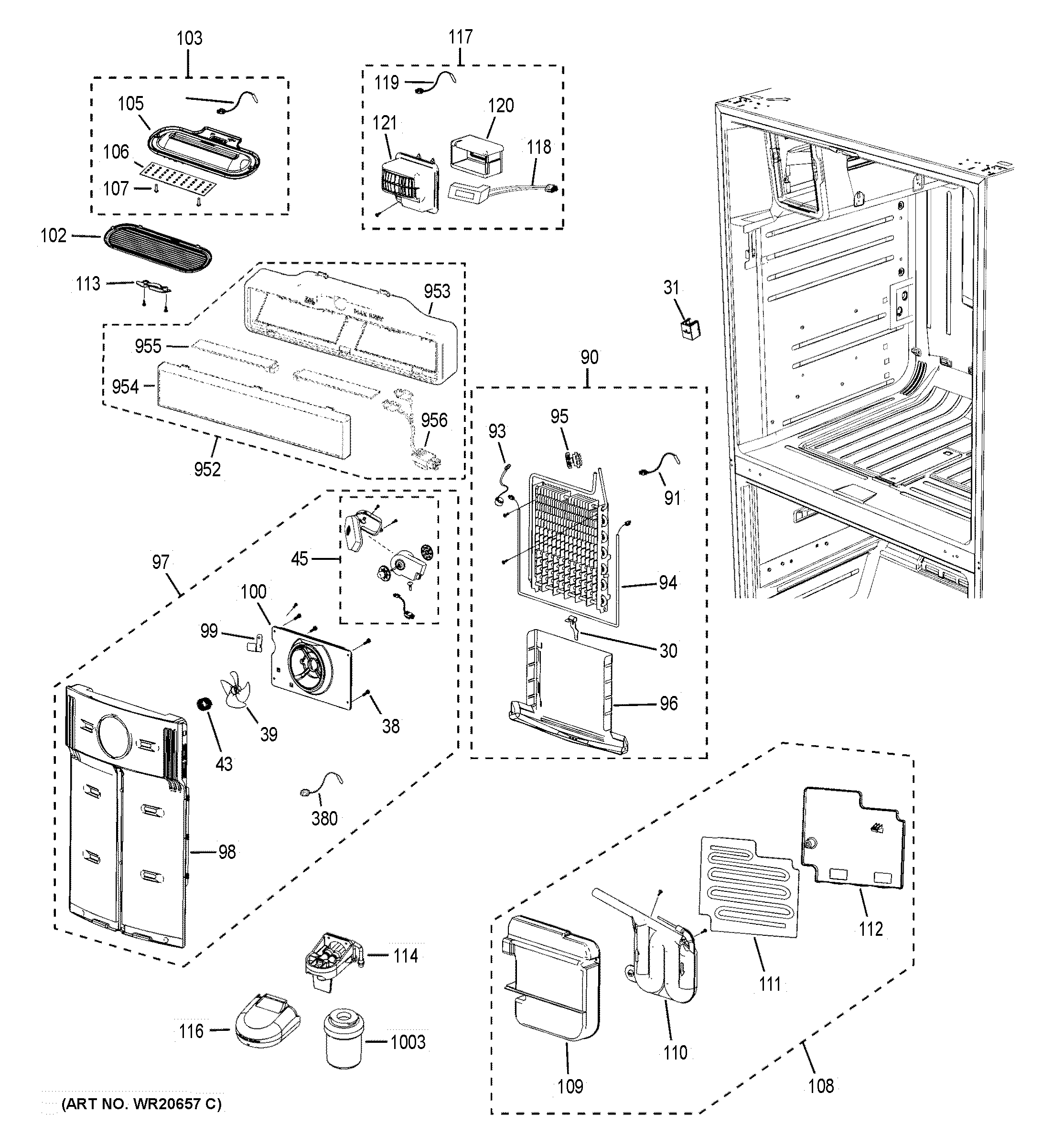 GE PFSS9SKYASS fresh food section diagram
