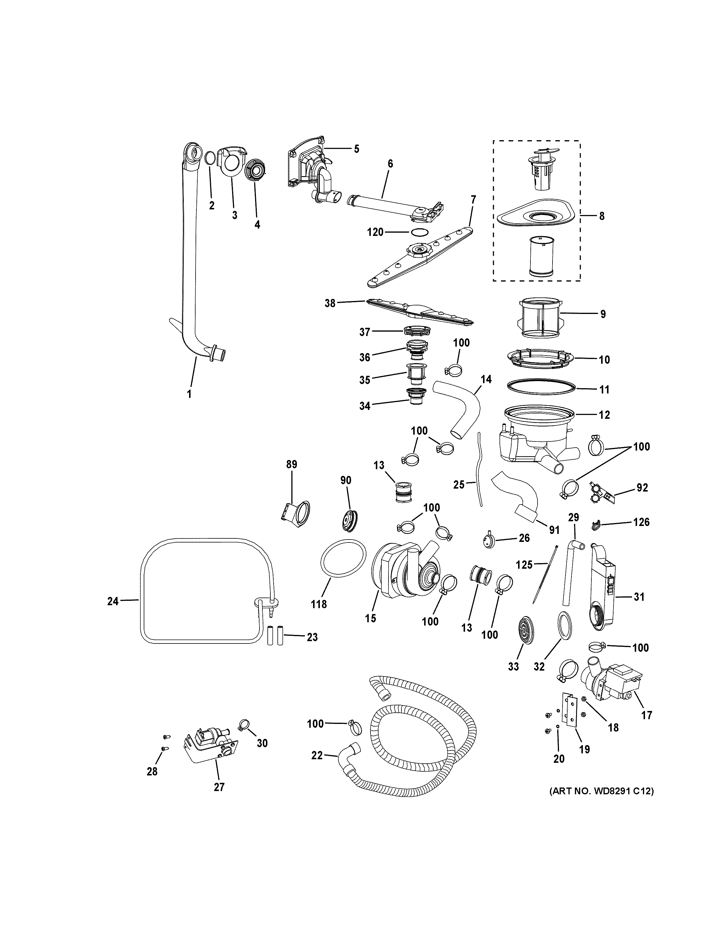 GE PDW1800N02BB motor-pump mechanism diagram